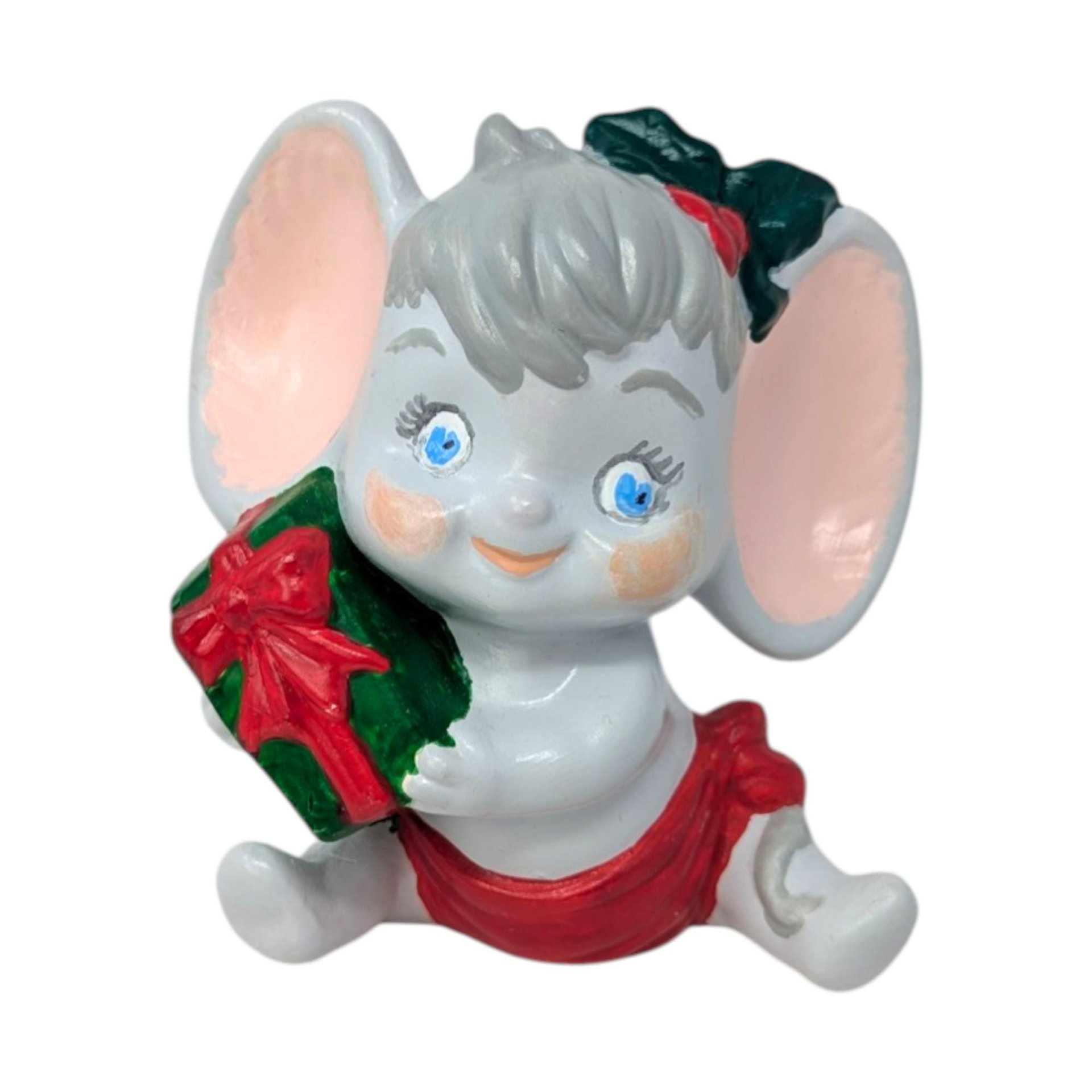 Vintage Ceramic Christmas Mouse Figurine