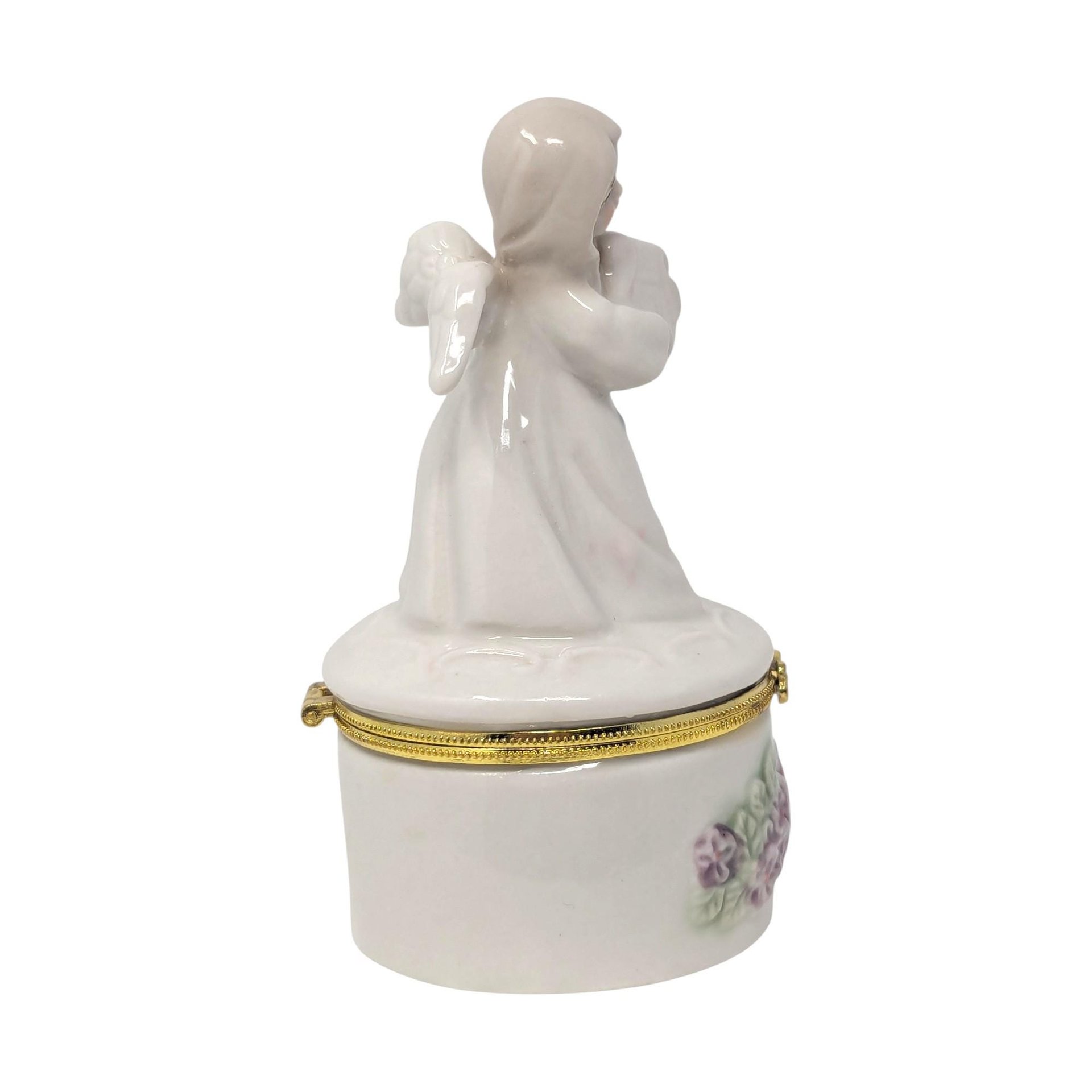 Vintage Ceramic Angel with Harp Trinket Box
