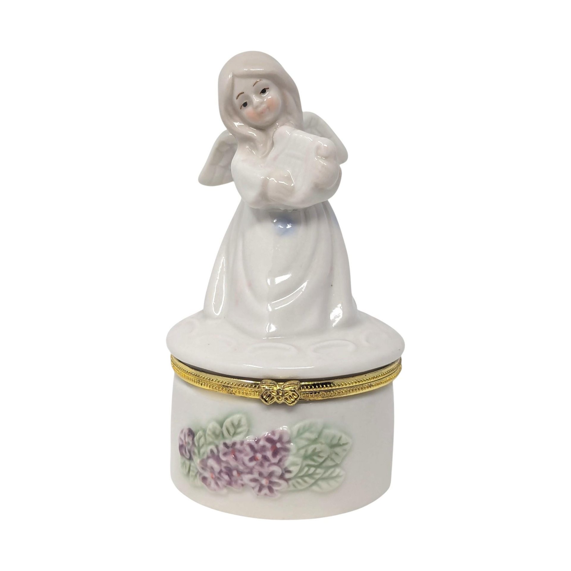 Vintage Ceramic Angel with Harp Trinket Box