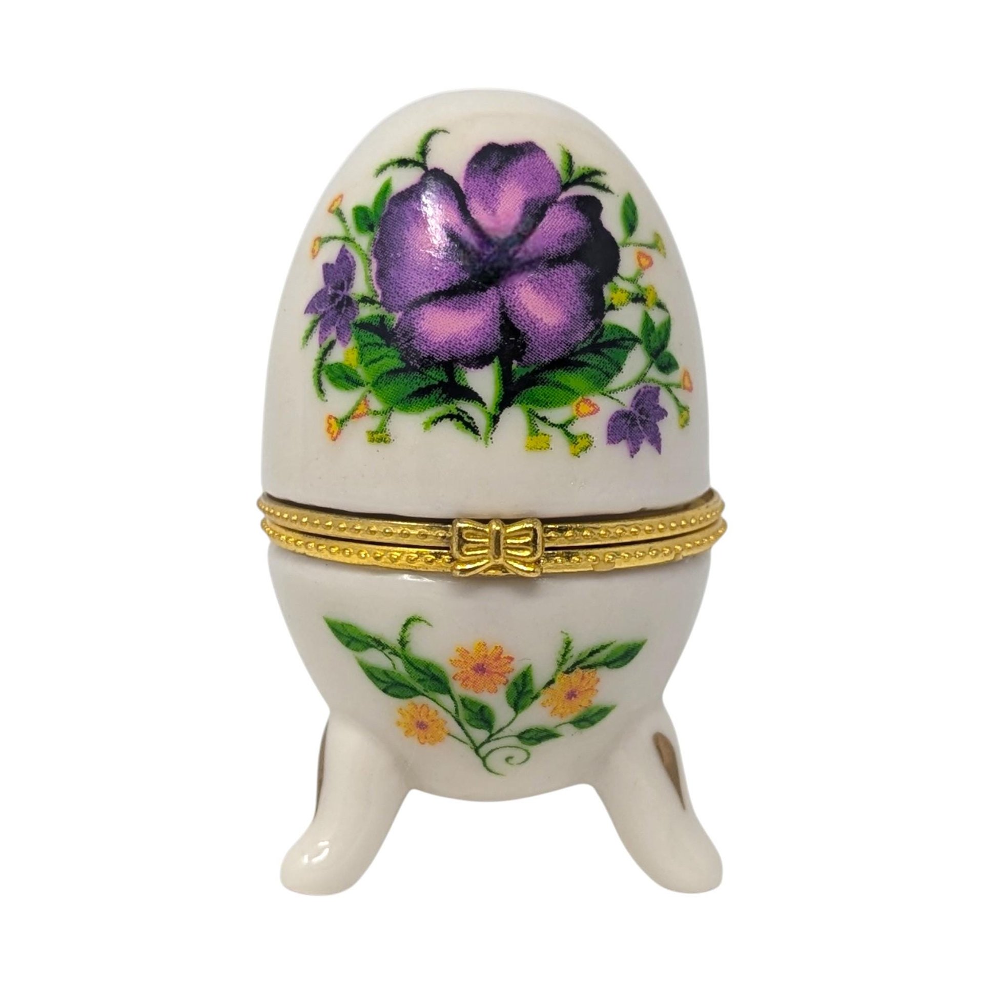 Vintage Egg Shaped Ceramic Floral Trinket Box