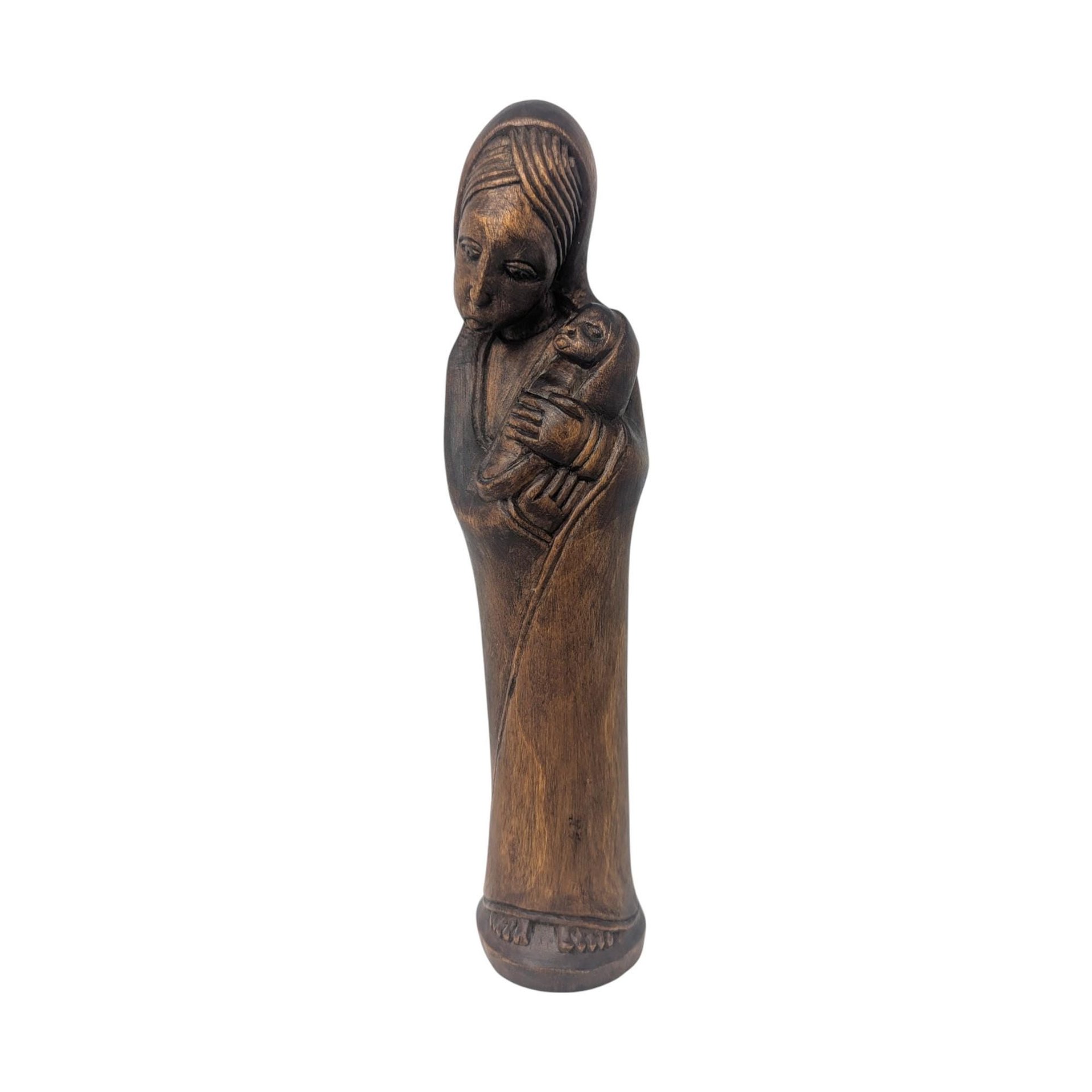 Vintage Hand-Carved Wooden Madonna and Child