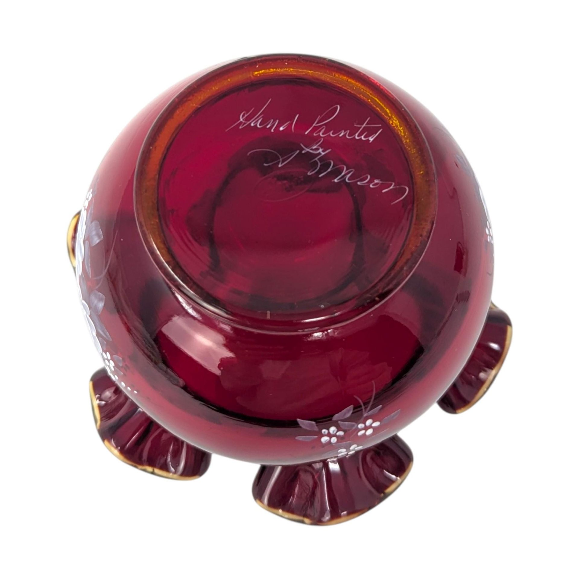 Fenton Ruby Red Floral Ruffled Vase