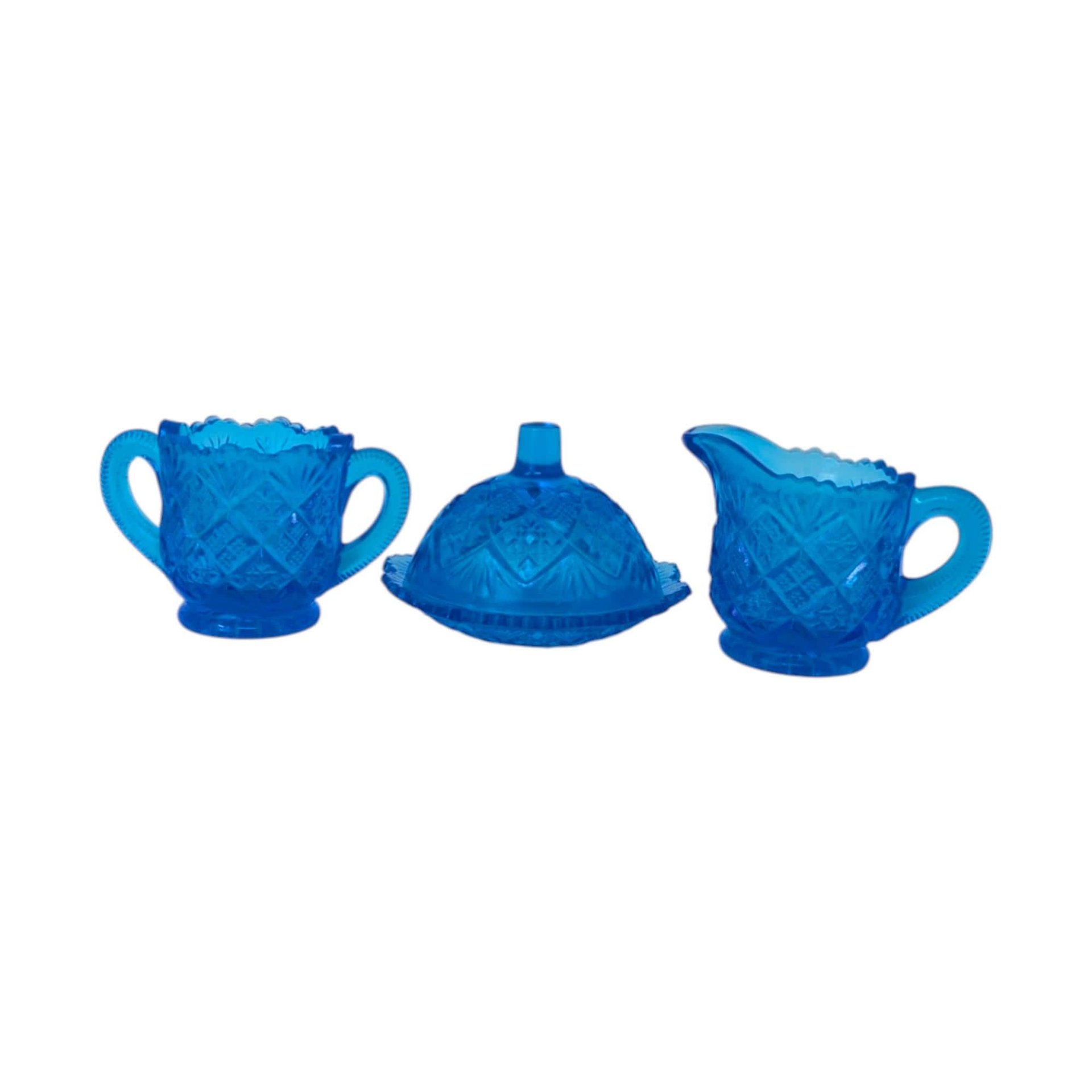 Westmoreland Blue Toy Sugar, Creamer and Butter Set