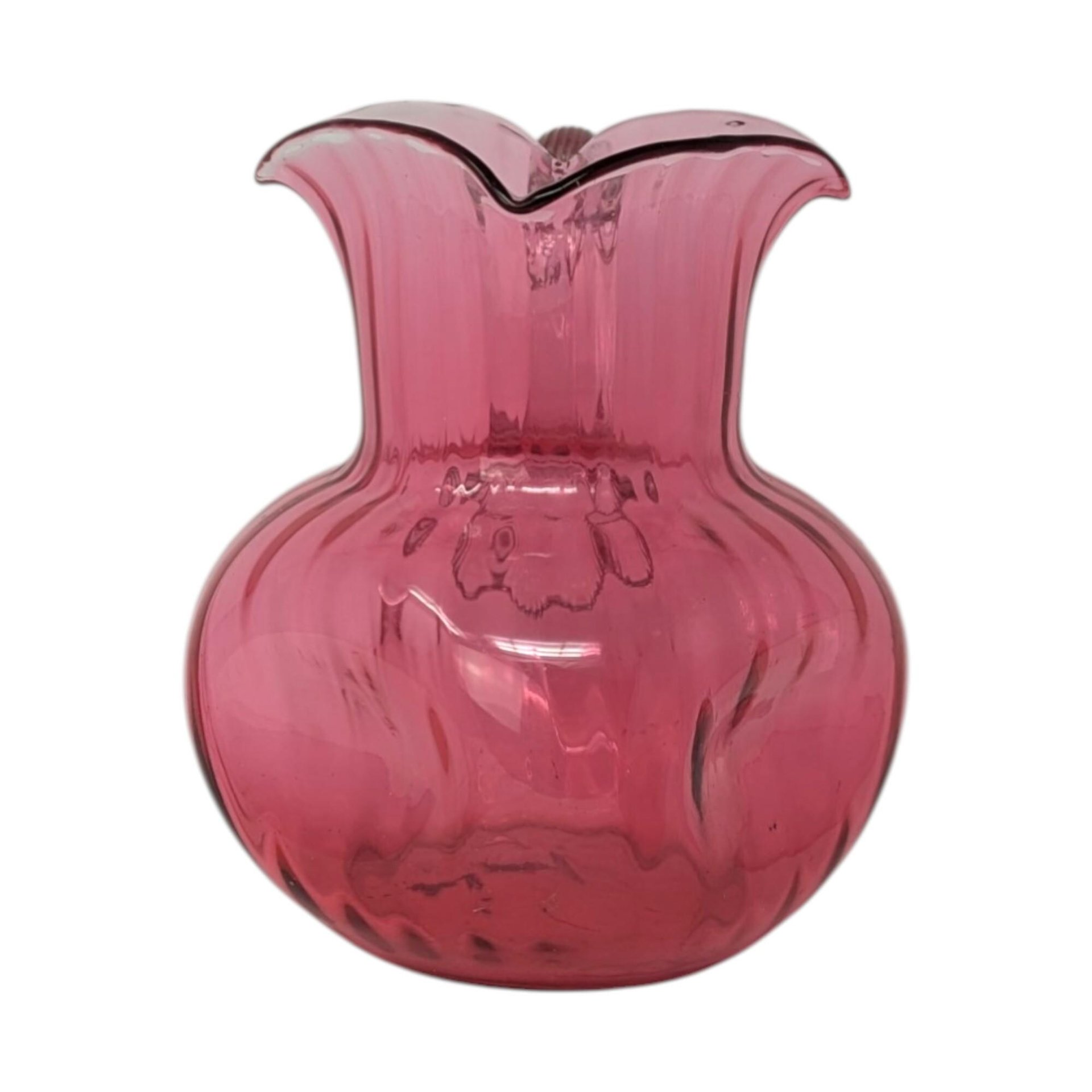 Antique Cranberry Glass Pitcher – Victorian Hand Blown Art Glass Tableware