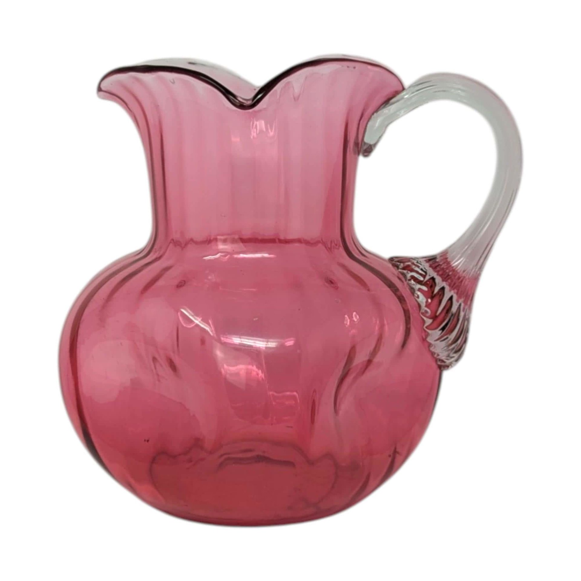 Antique Cranberry Glass Pitcher – Victorian Hand Blown Art Glass Tableware