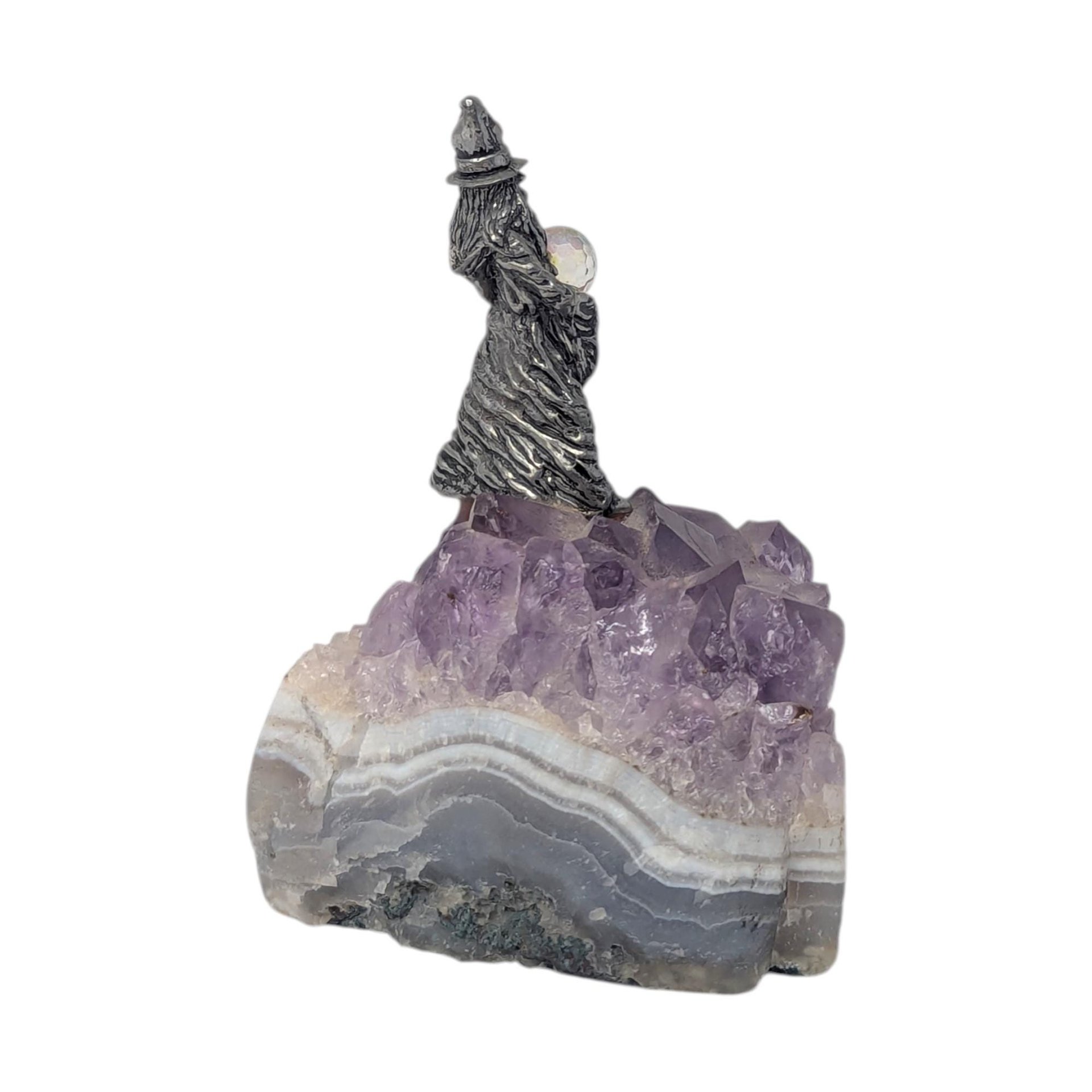 Vintage Pewter Figurine on Amethyst Base