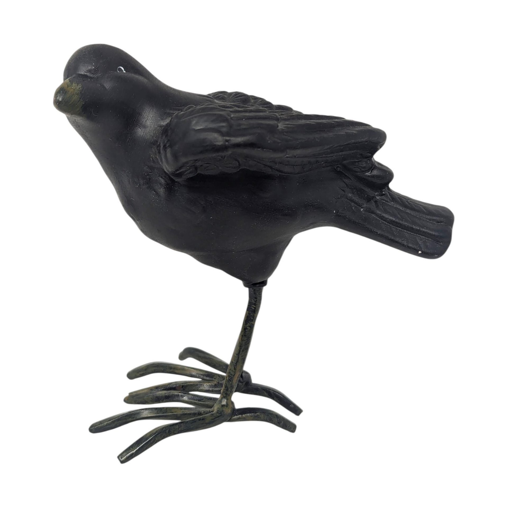 Vintage Ceramic and Metal Crow Figurine Pair