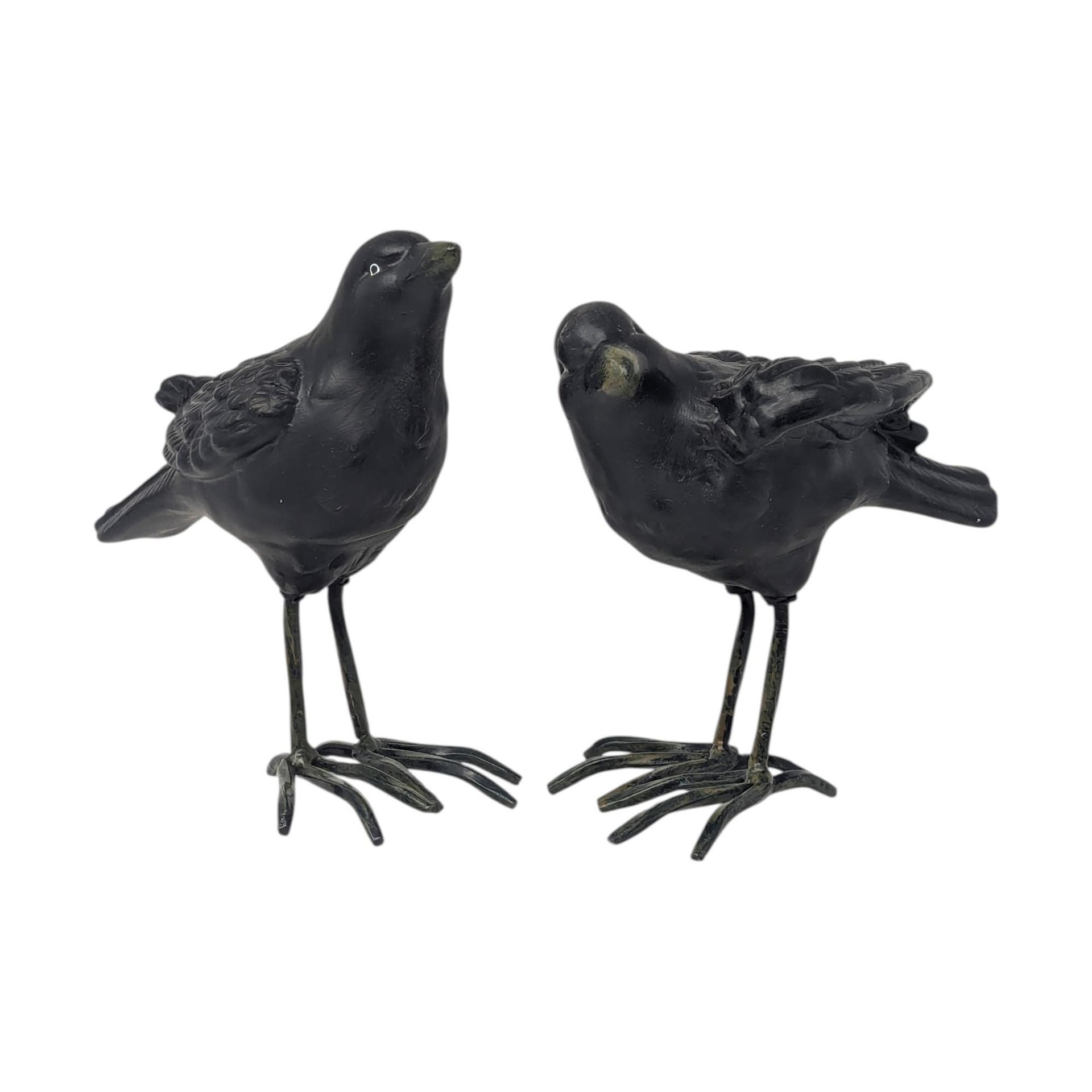 Vintage Ceramic and Metal Crow Figurine Pair