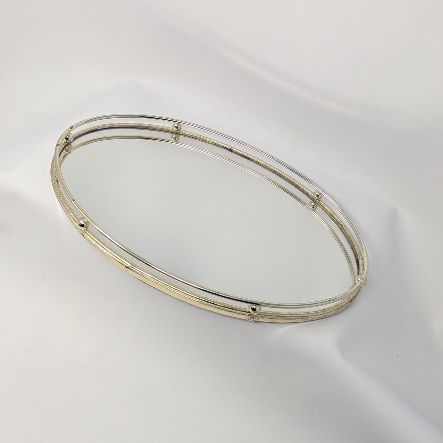 Vintage Gold Rimmed Mirrored Dresser Tray