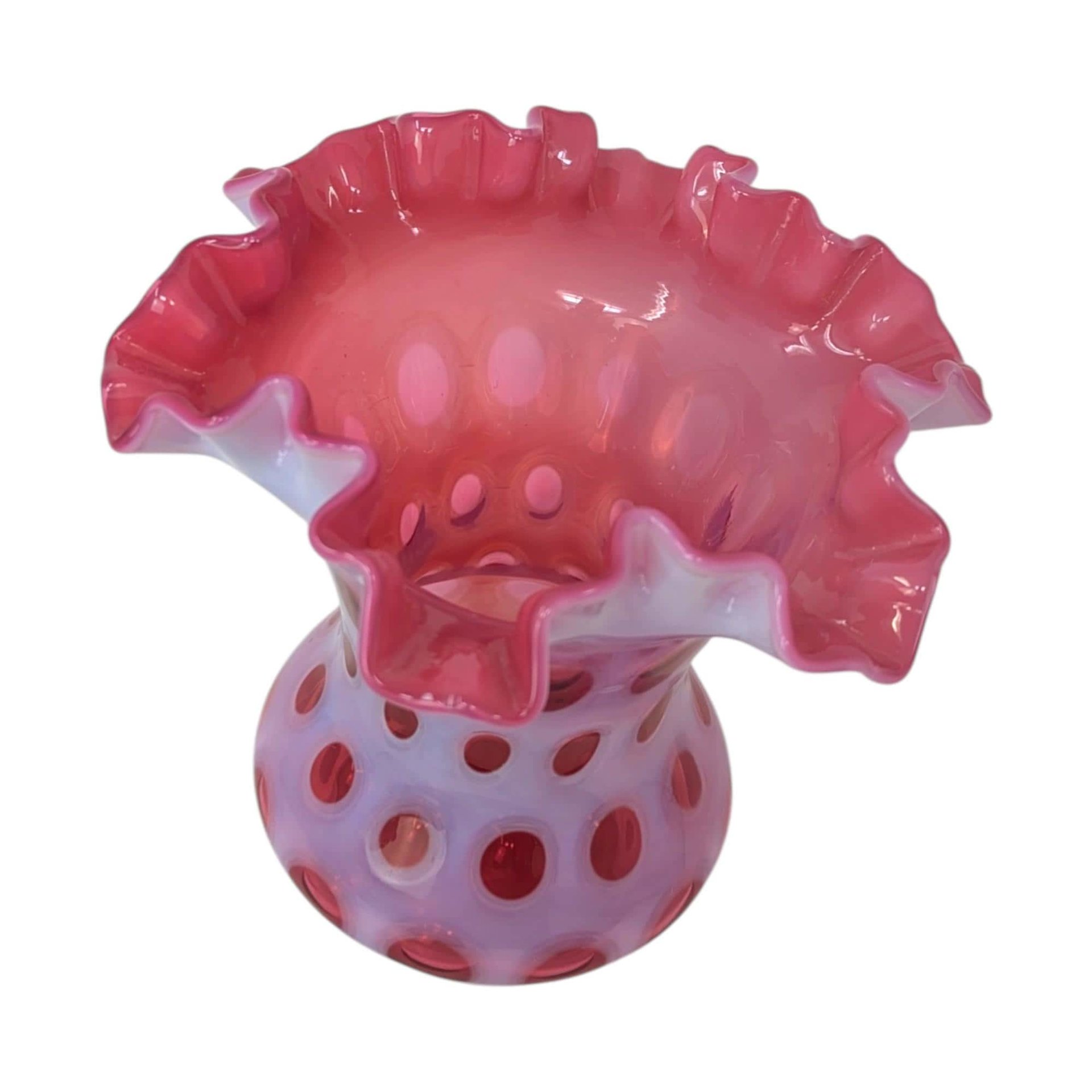 Fenton Cranberry Coin Dot Vase