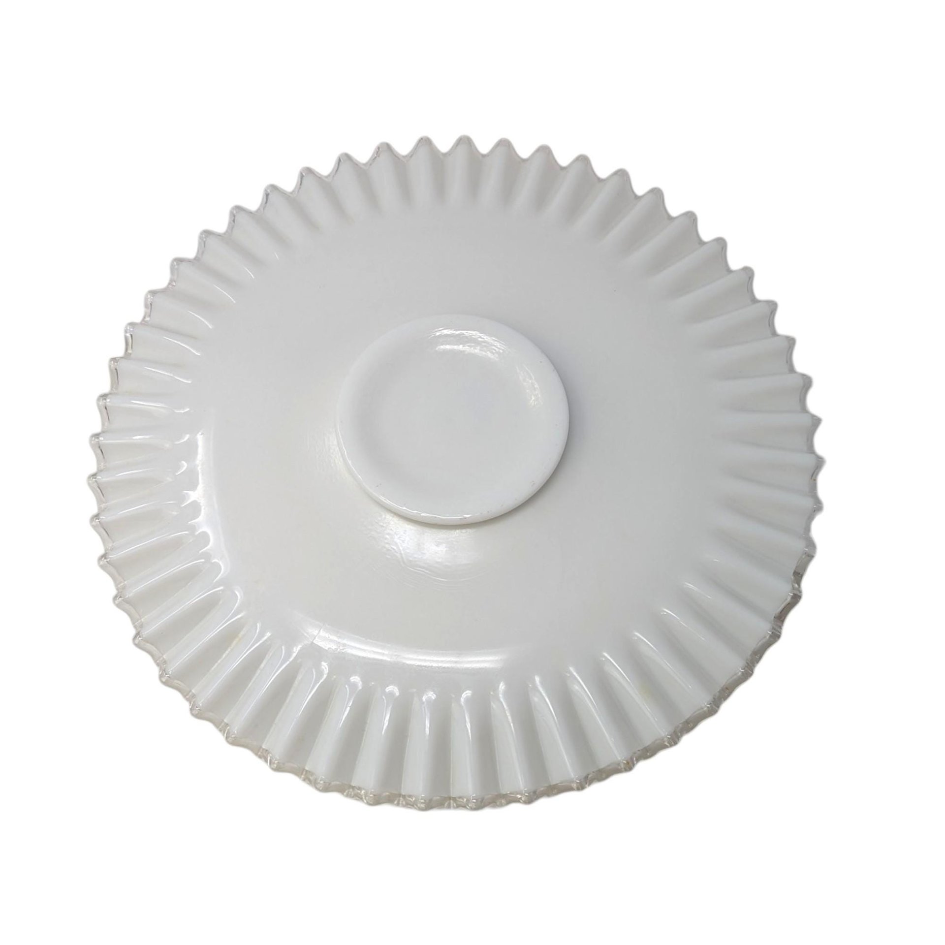 Fenton Silver Crest Ruffled Platter – Vintage White Art Glass Serving Dish