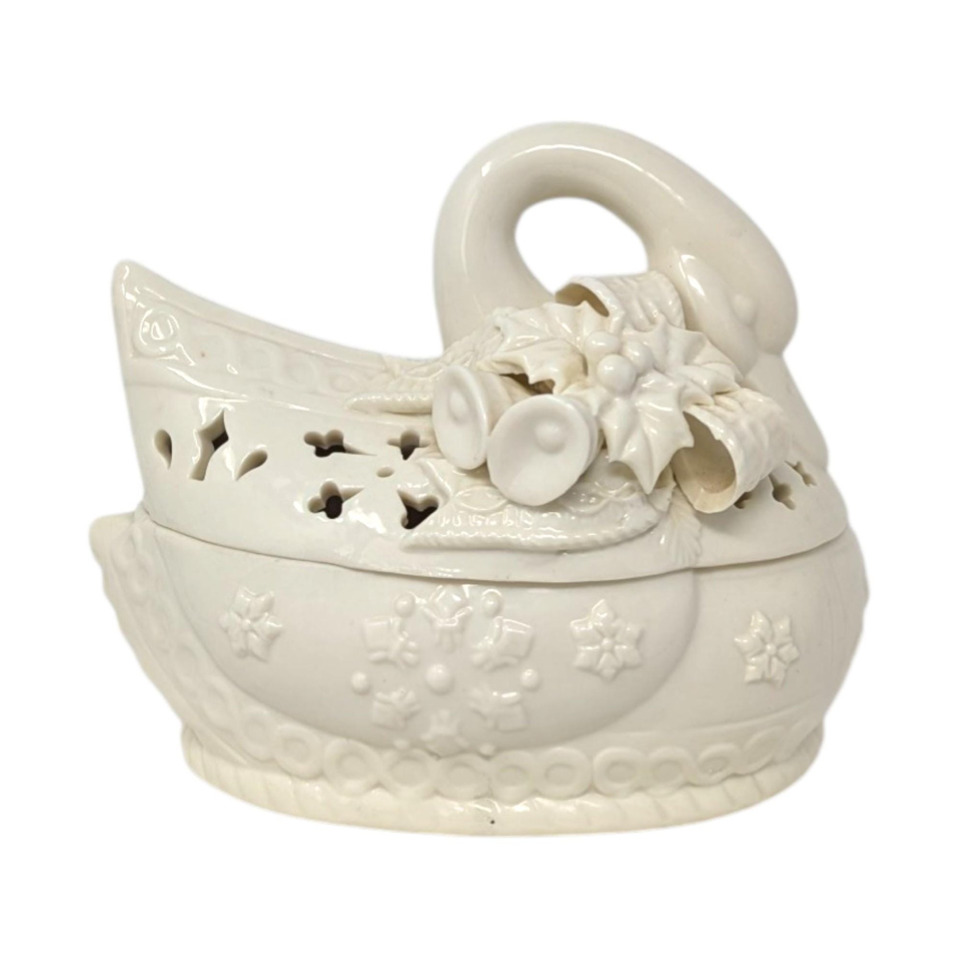 Vintage Ceramic Christmas Swan Bowl