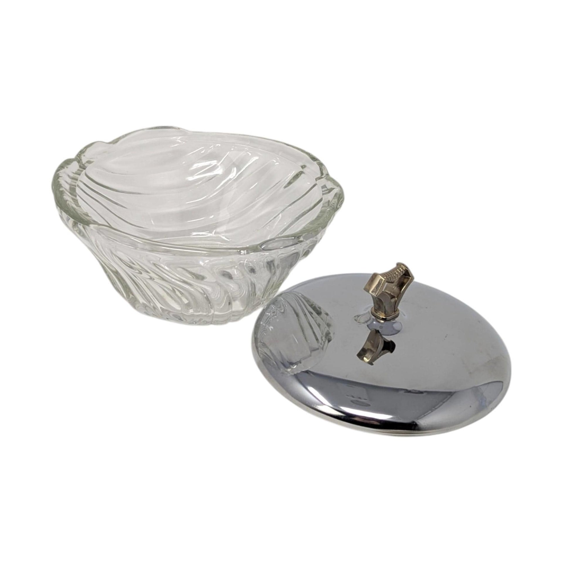 Vintage Glass Vanity Dish with Silver Lid