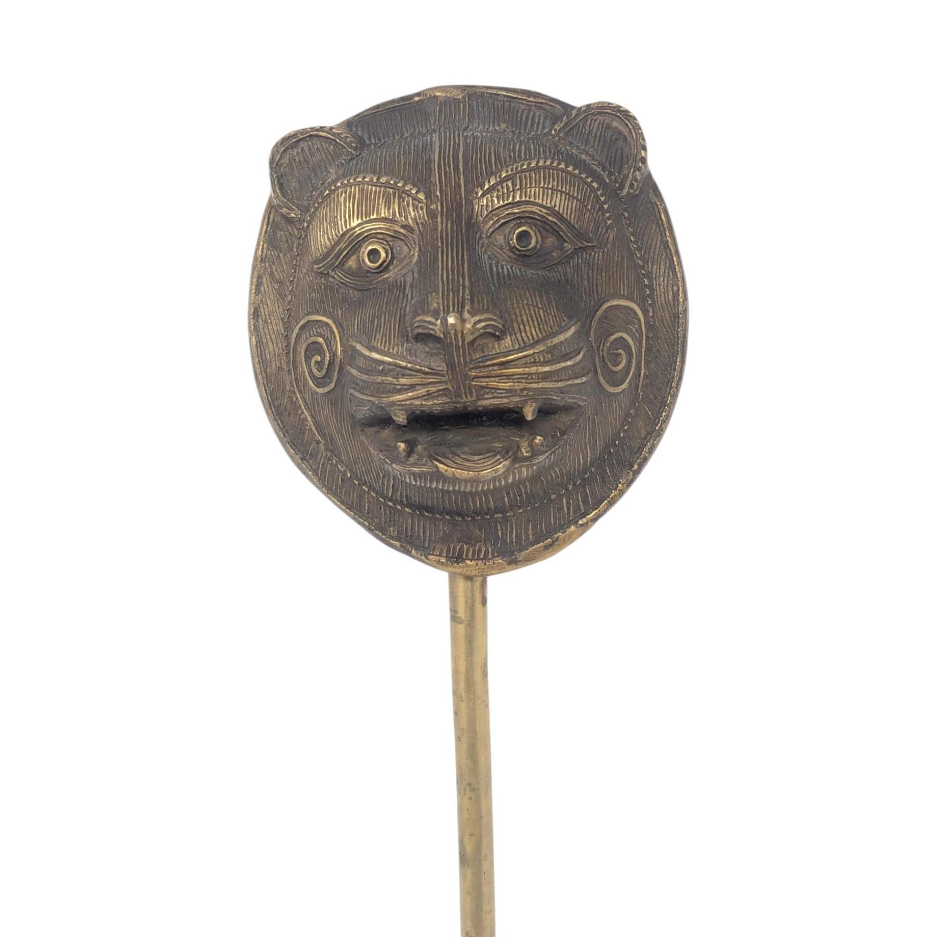 Vintage Brass Tiger Mask on Stand