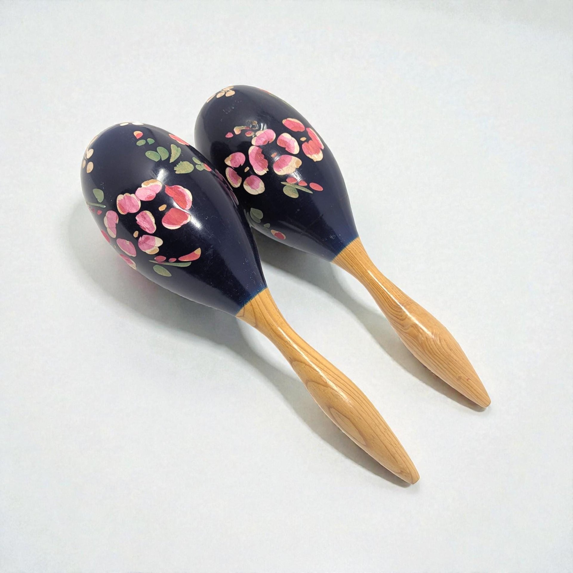 Vintage Handpainted Floral Wooden Maracas