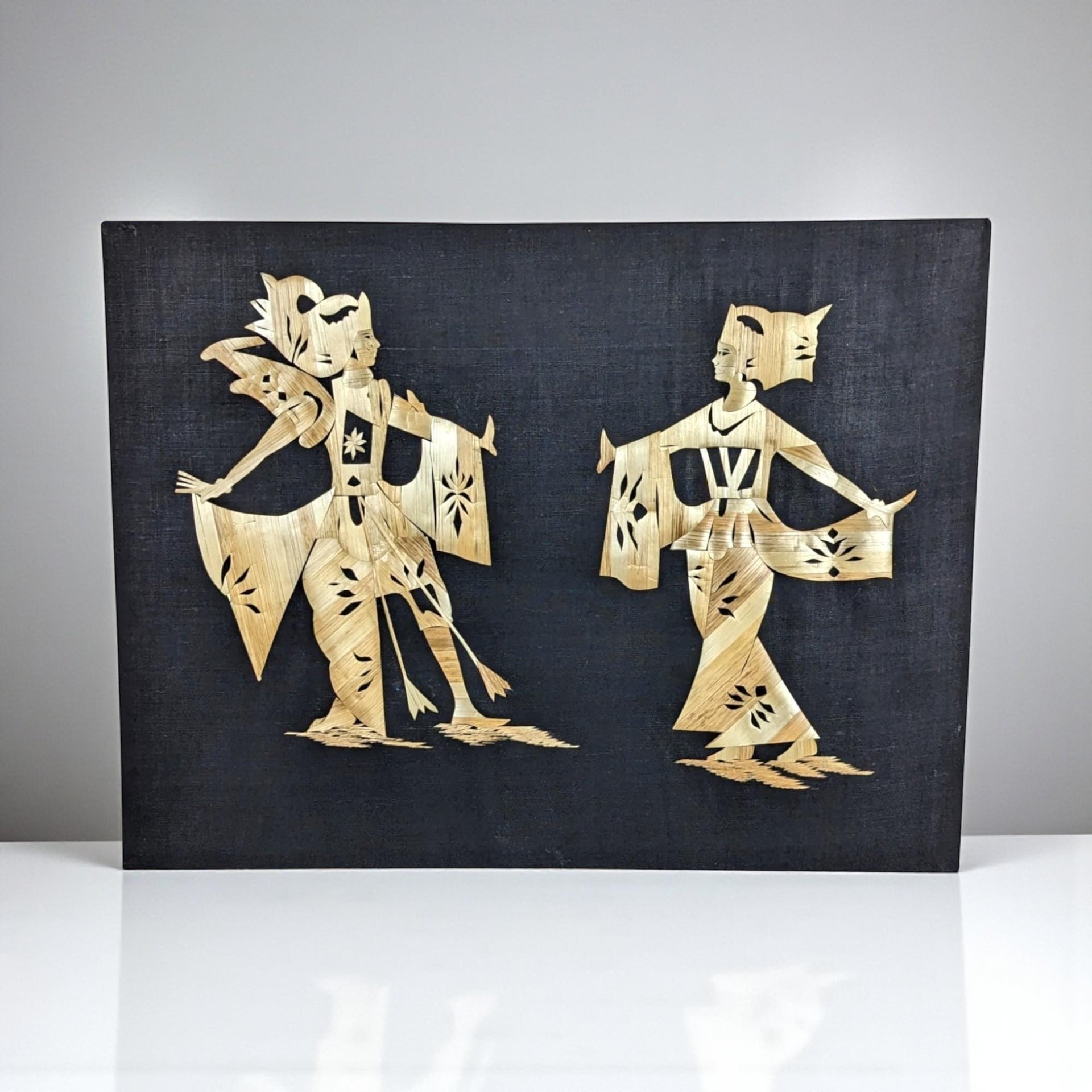 Vintage Asian Straw Art Wall Decor, Unframed