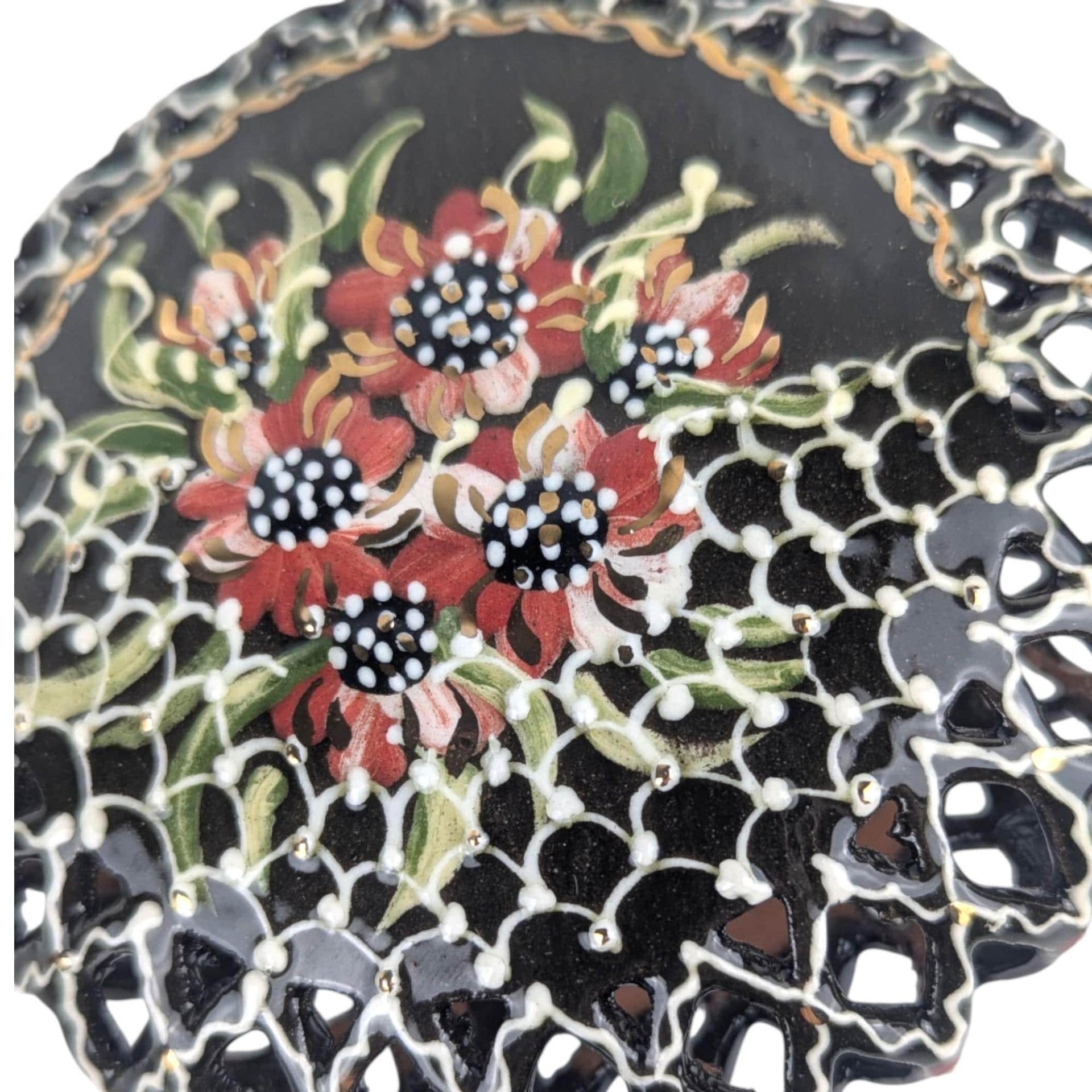 Vintage Hand Painted Clay Floral Ornament