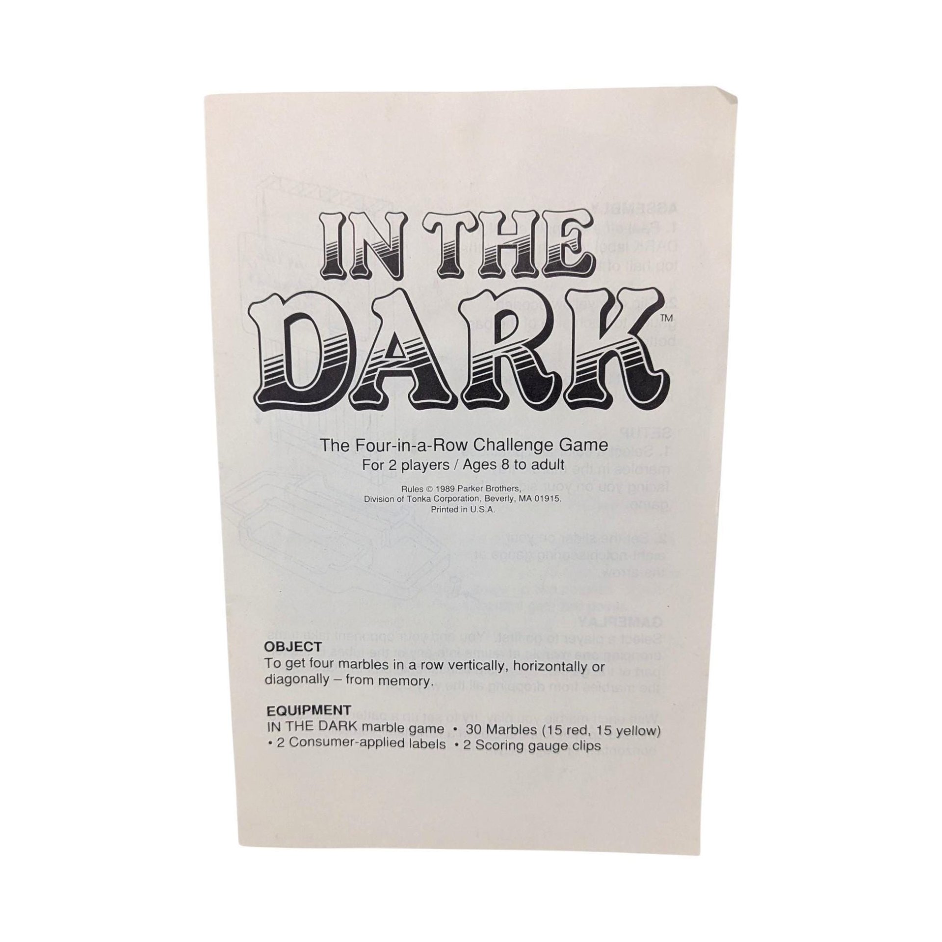 1989 In The Dark Marble Game Parker Brothers