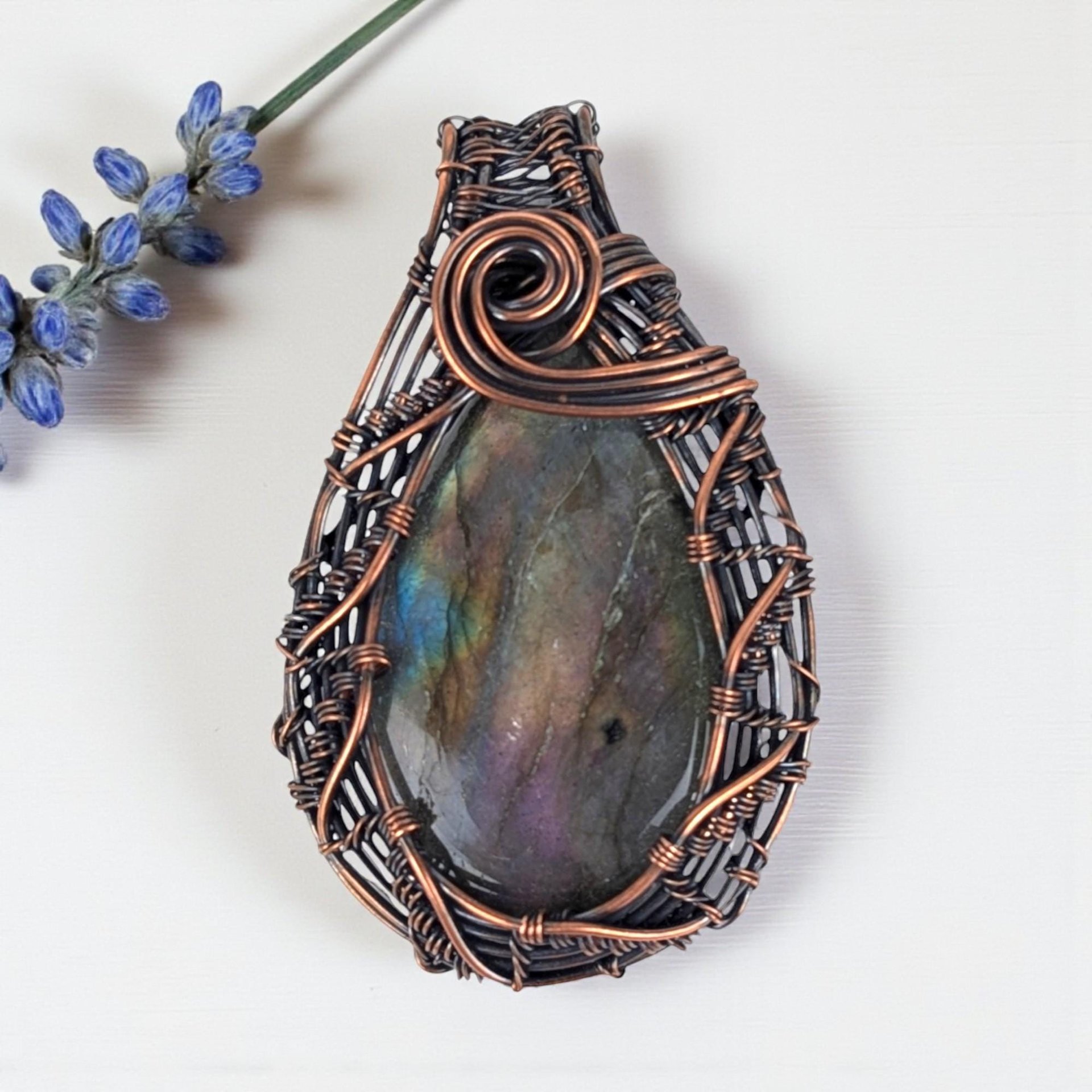 Handmade Labradorite Copper Wire Wrapped Pendant
