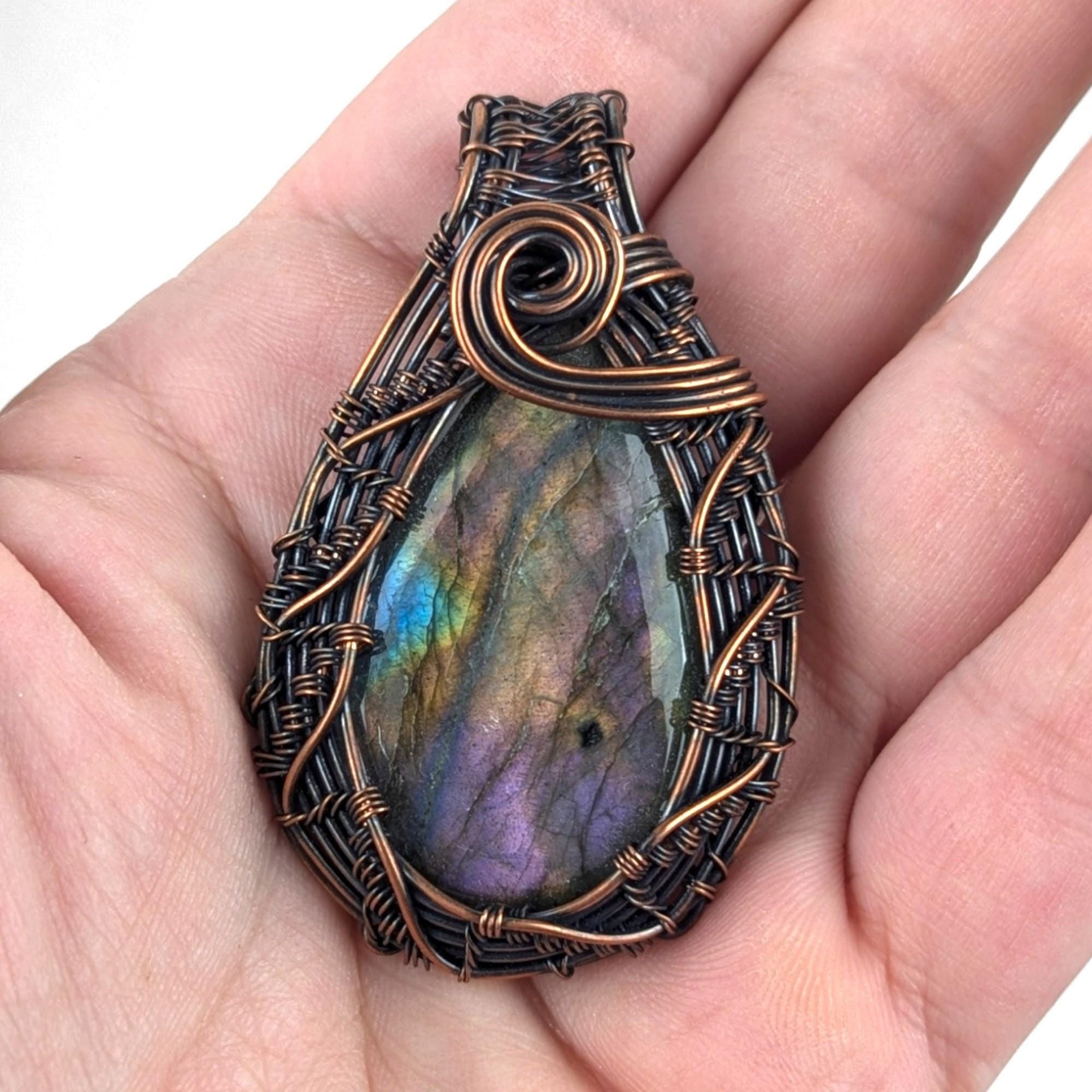 Handmade Labradorite Copper Wire Wrapped Pendant