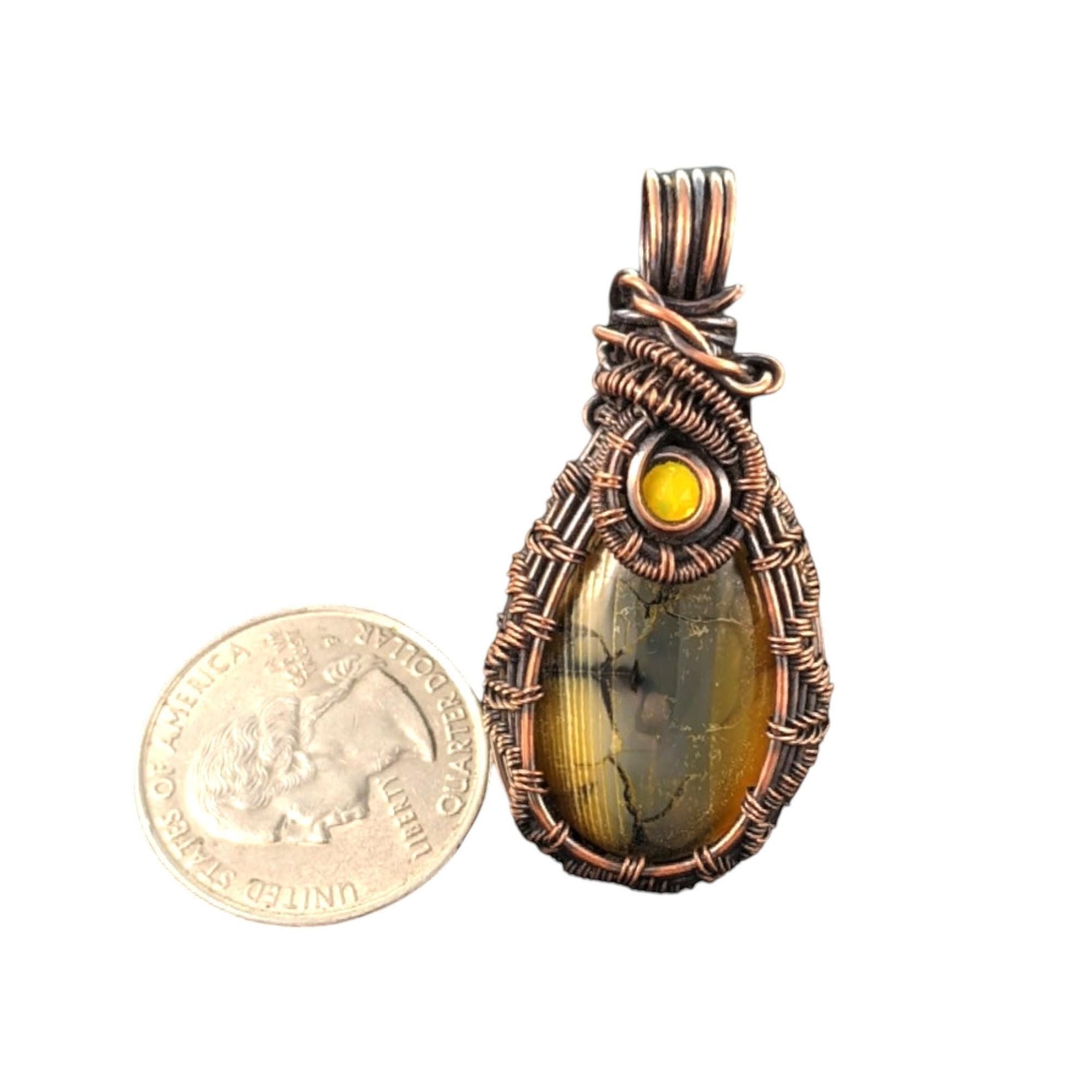 Handmade Dragon's Vein Agate Copper Wire Wrapped Pendant