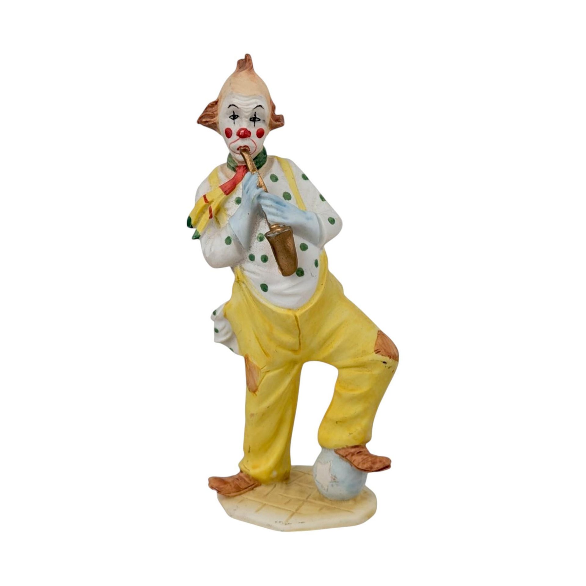 Pair of Vintage Mid-Century Style Resin Musical Clown Figurines
