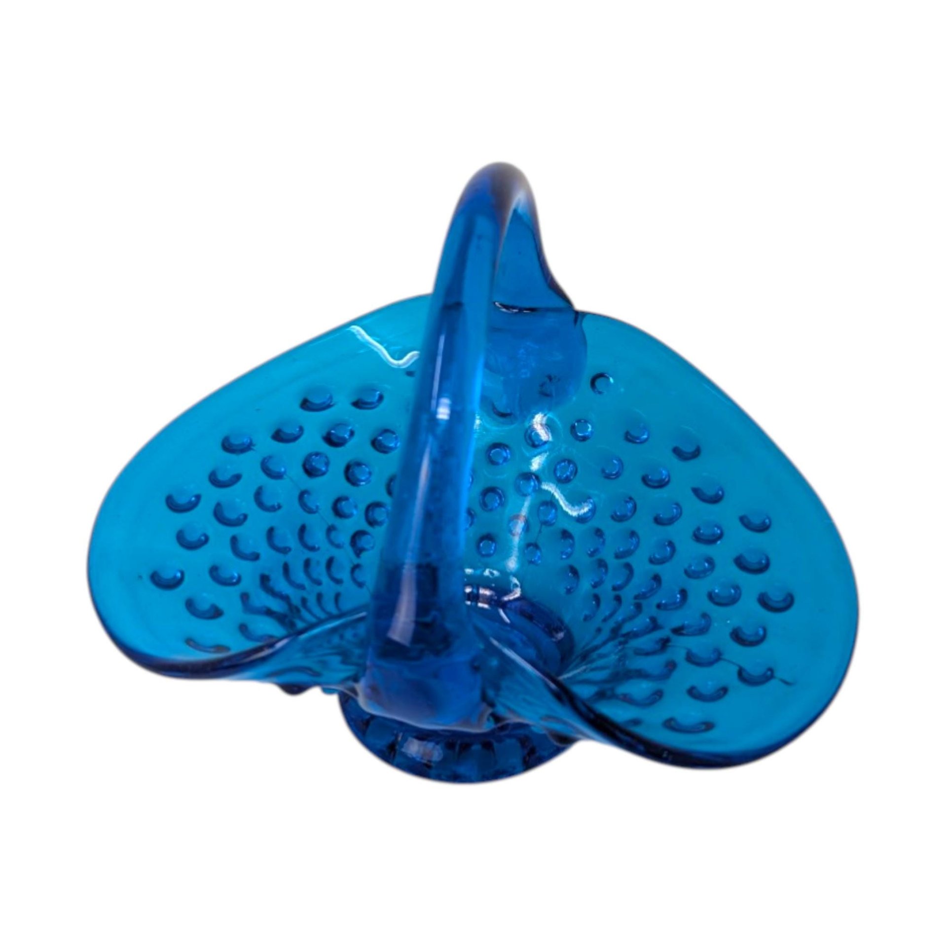 Vintage Fenton Blue Hobnail Glass Basket – Mid-Century Art Glass Handled Dish