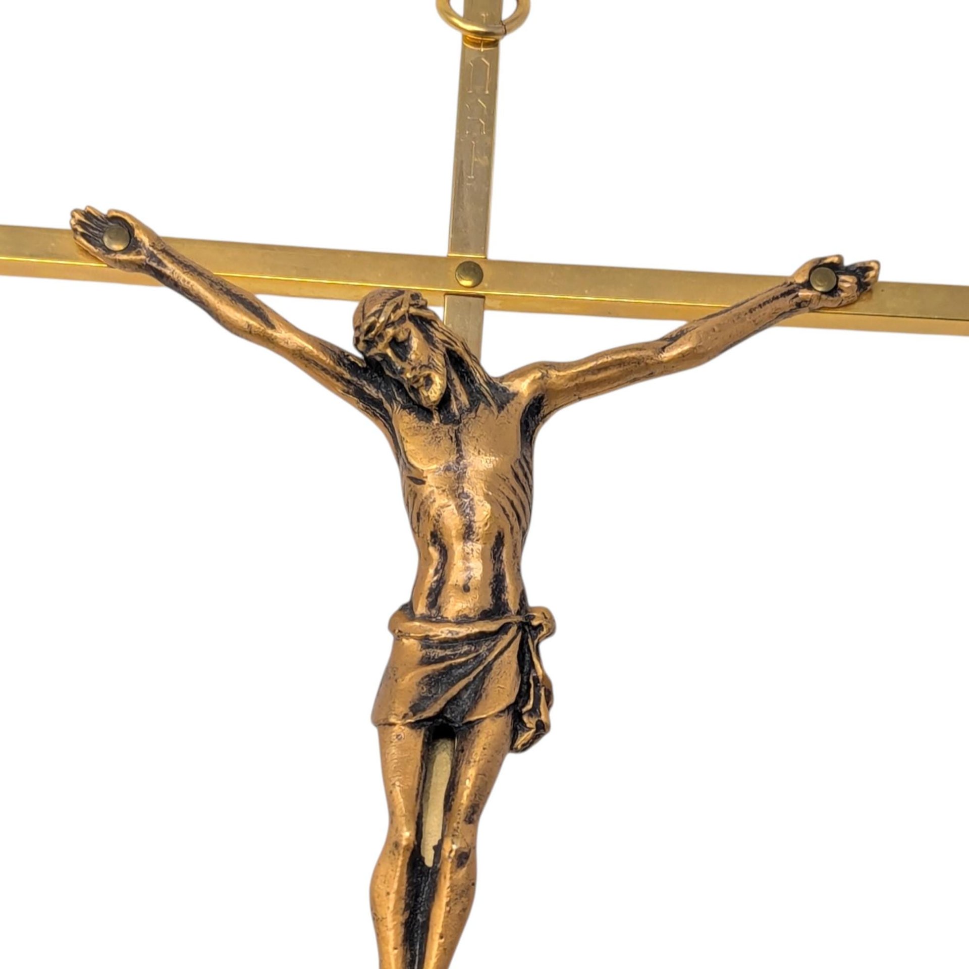 Vintage 10-Inch Gold Tone Metal Wall Crucifix INRI