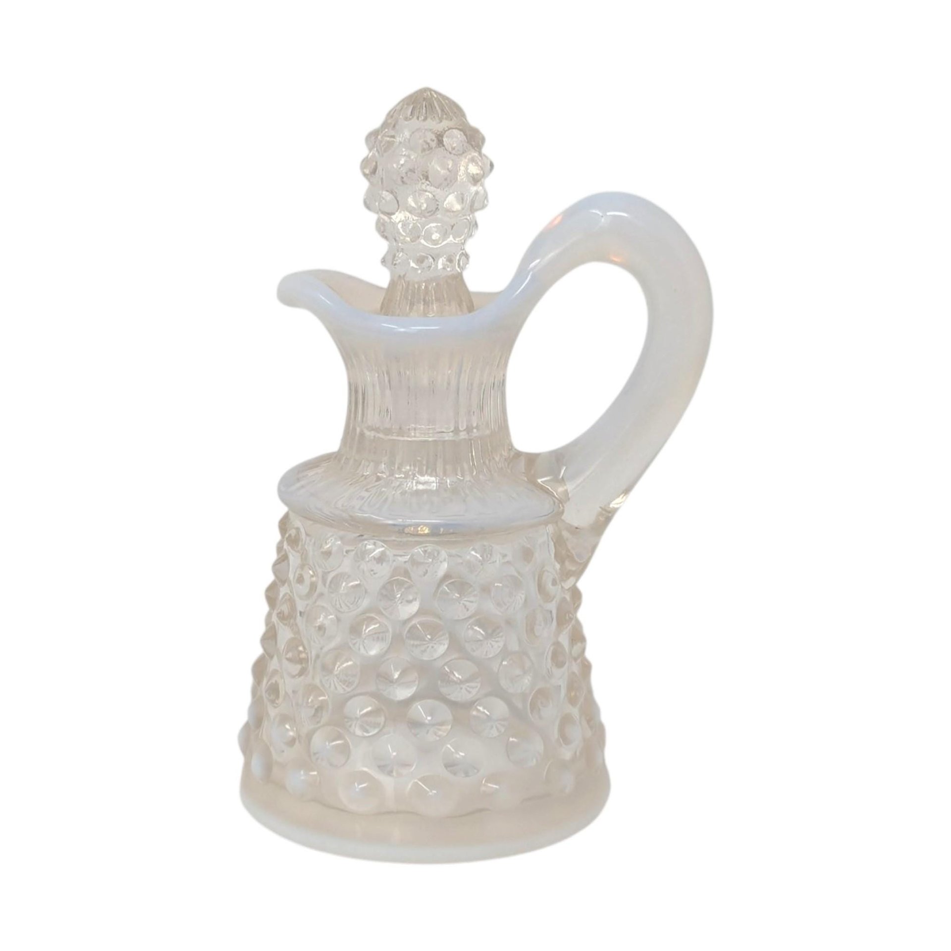 Vintage Fenton White Opalescent Hobnail Miniature Glass Cruet