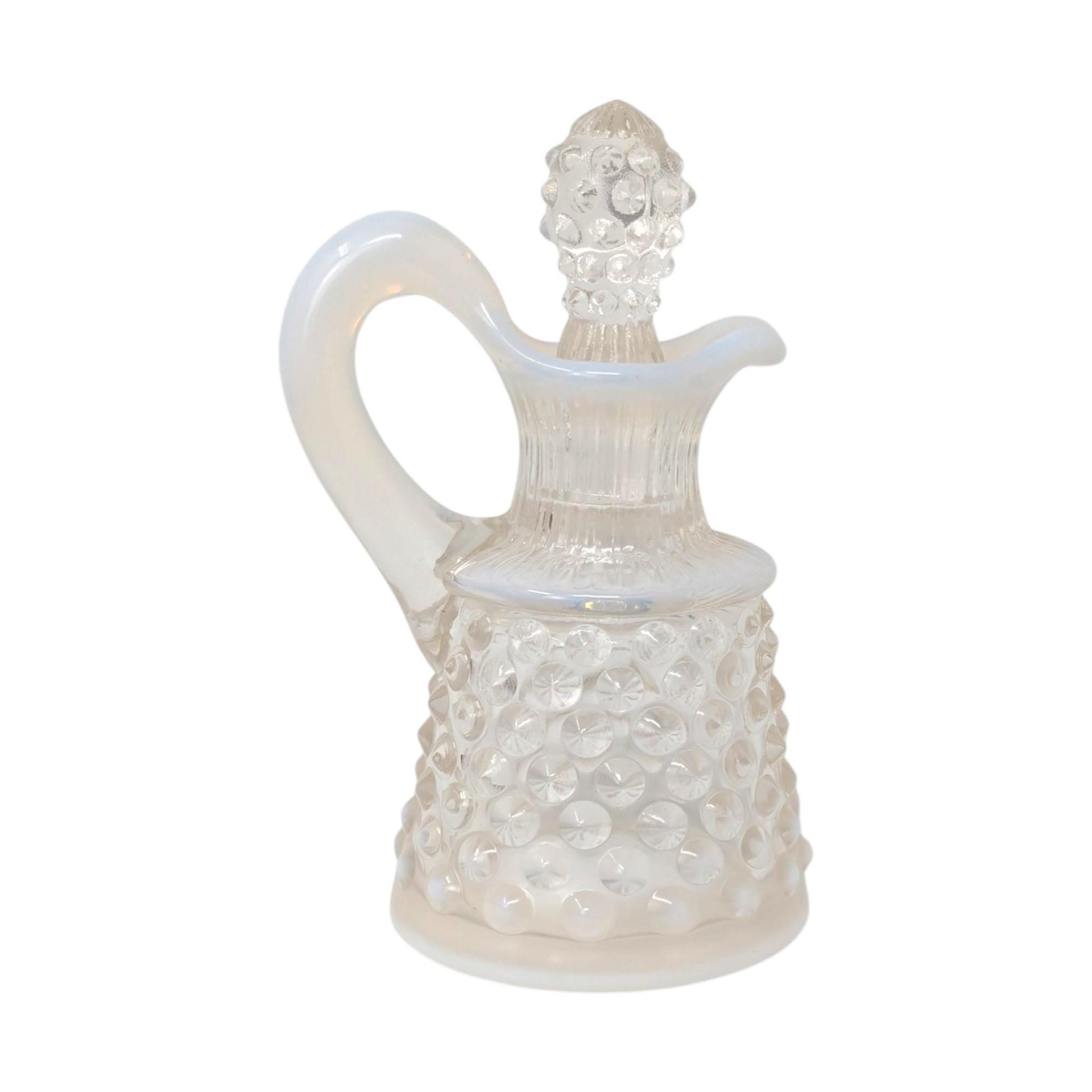 Vintage Fenton White Opalescent Hobnail Miniature Glass Cruet