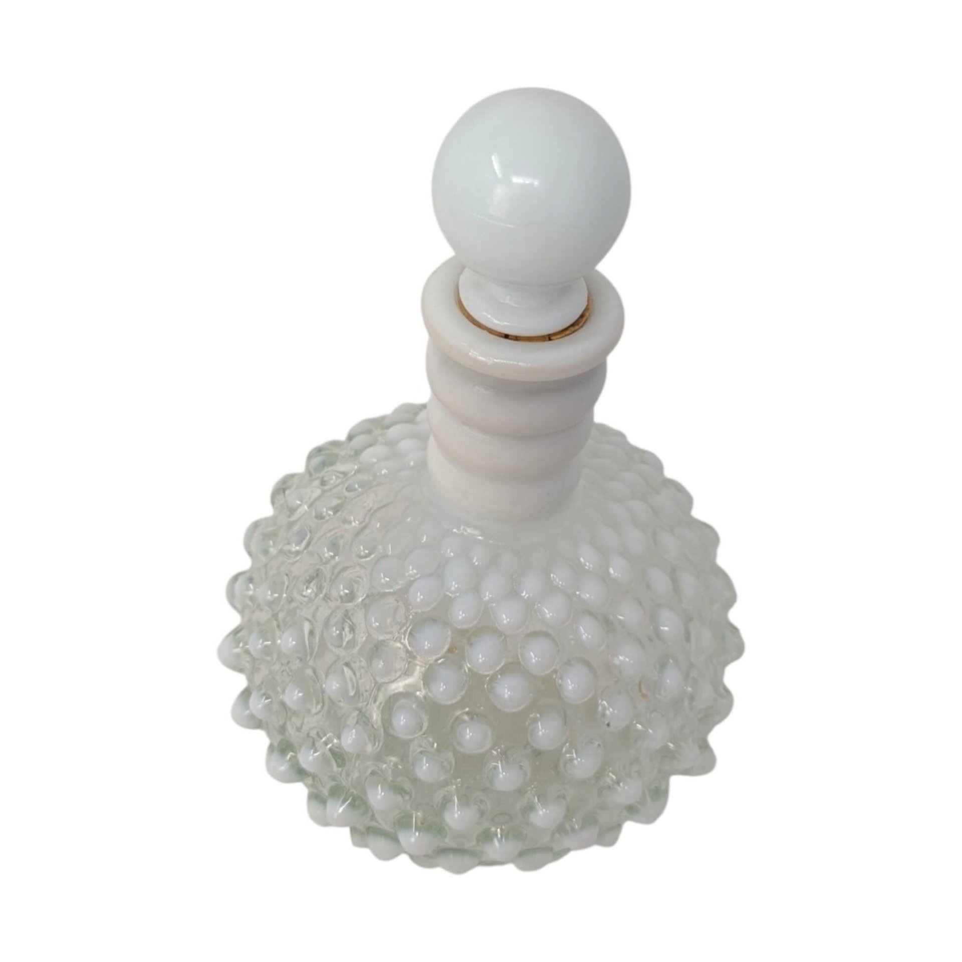 Vintage Fenton Wrisley White Milk Glass Hobnail Gardenia Cologne Bottle