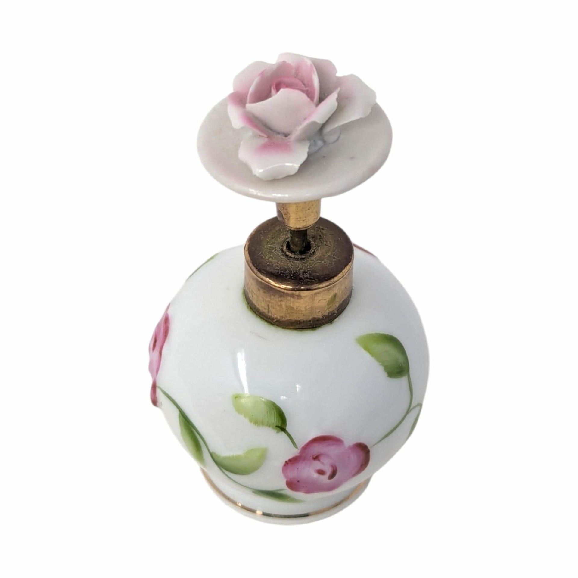 Vintage I. W. Hand Painted Bone China Perfume Bottle Embossed Pink Rose