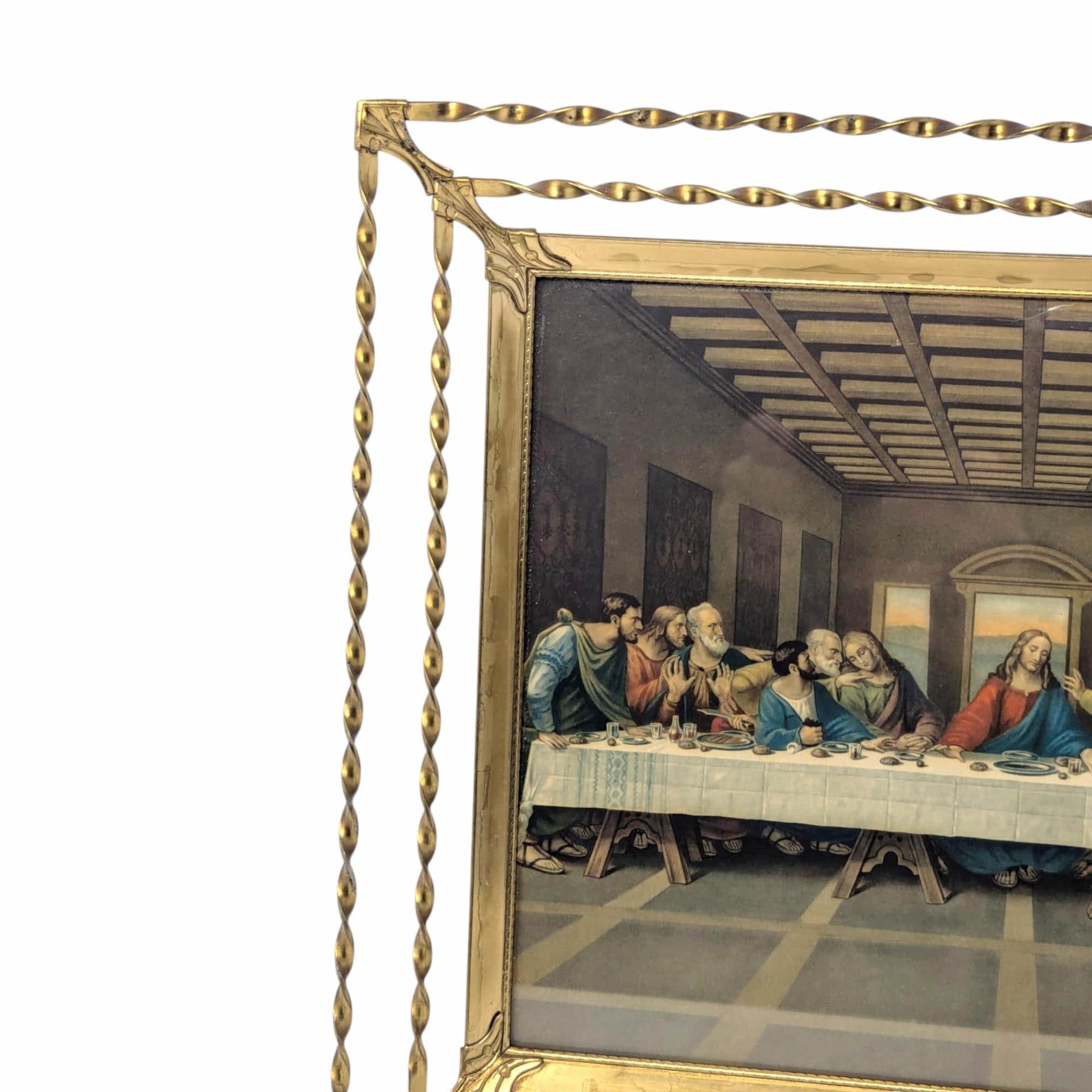 Vintage Last Supper Print In Ornate Gold Tone Twisted Metal Frame