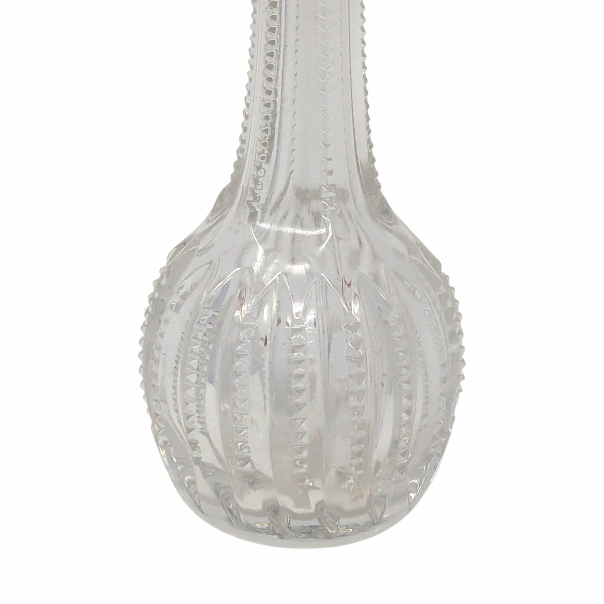 Antique Ribbed Glass Perfume Bottle with Floral Silver Tone Cap