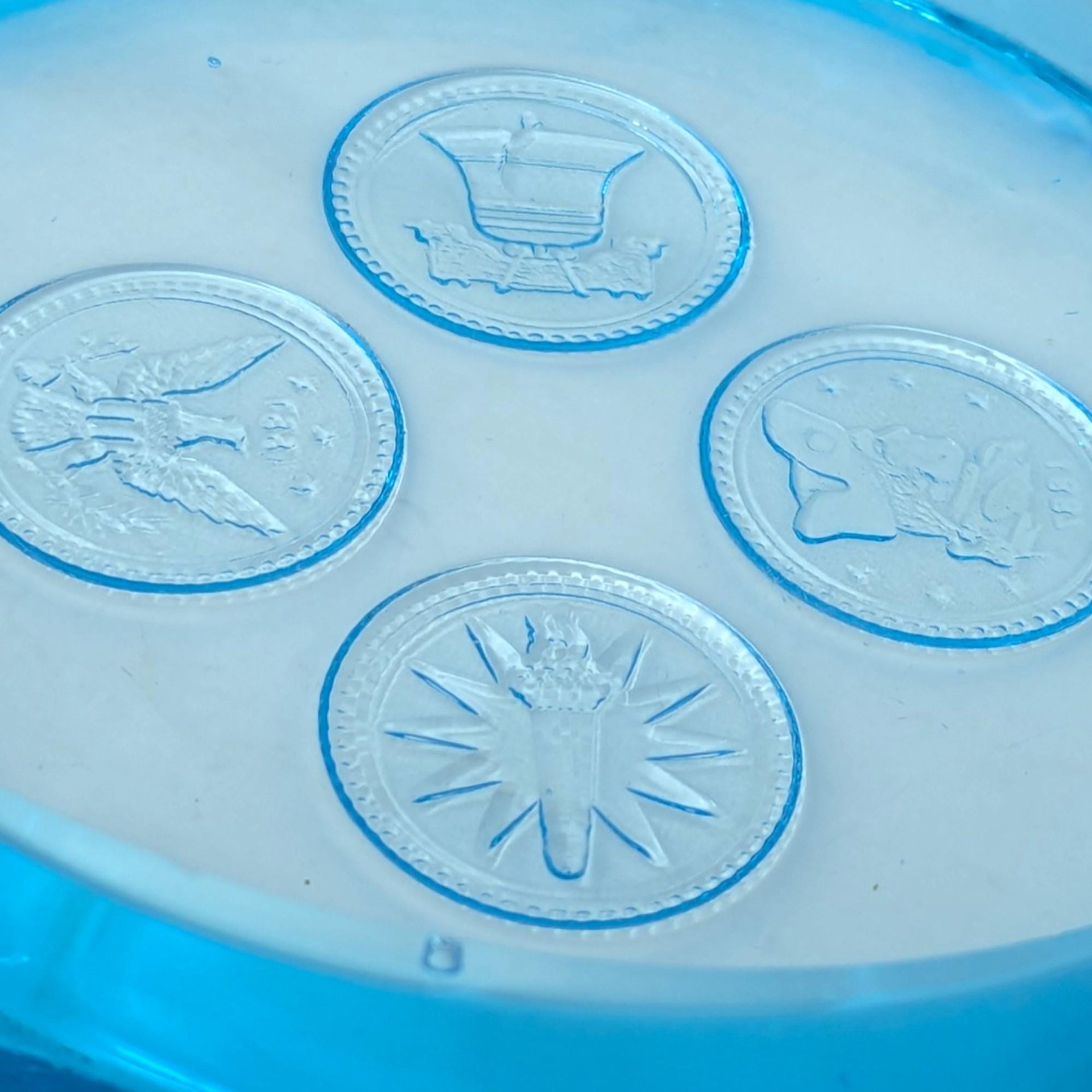 Vintage Fostoria Blue Coin Glass Ashtray – Mid-Century Glassware Home Office Decor