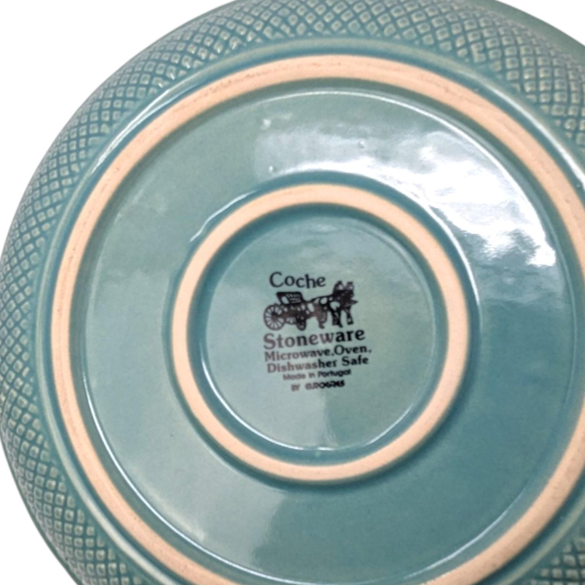 1990s Coche Stoneware Bowl Portugal – Teal Embossed Serving Dish