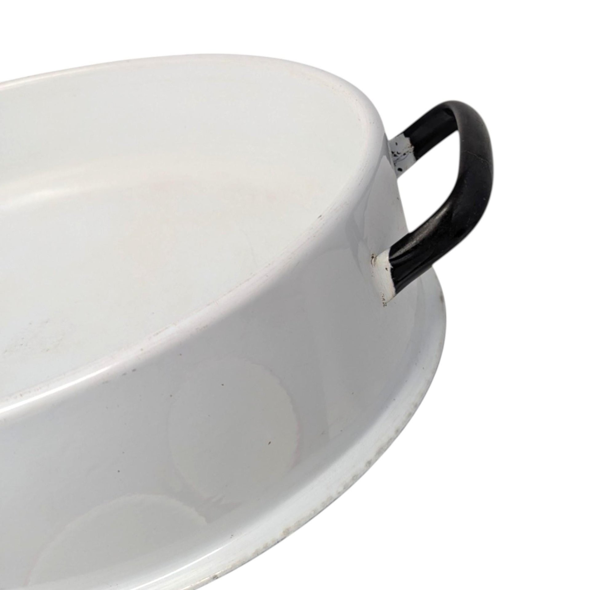 Vintage White Enamel Roaster Pan and Cups