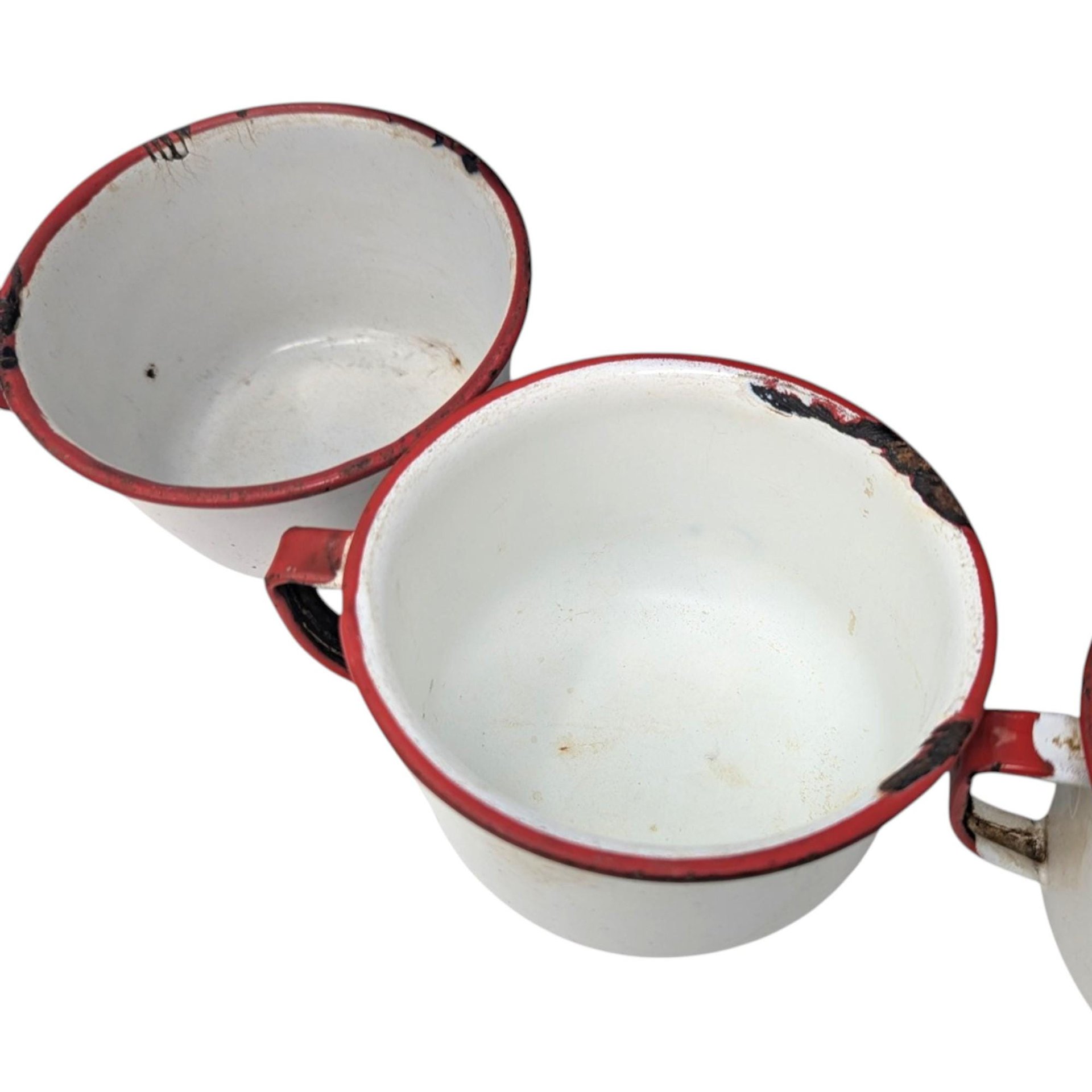 Vintage White Enamel Roaster Pan and Cups