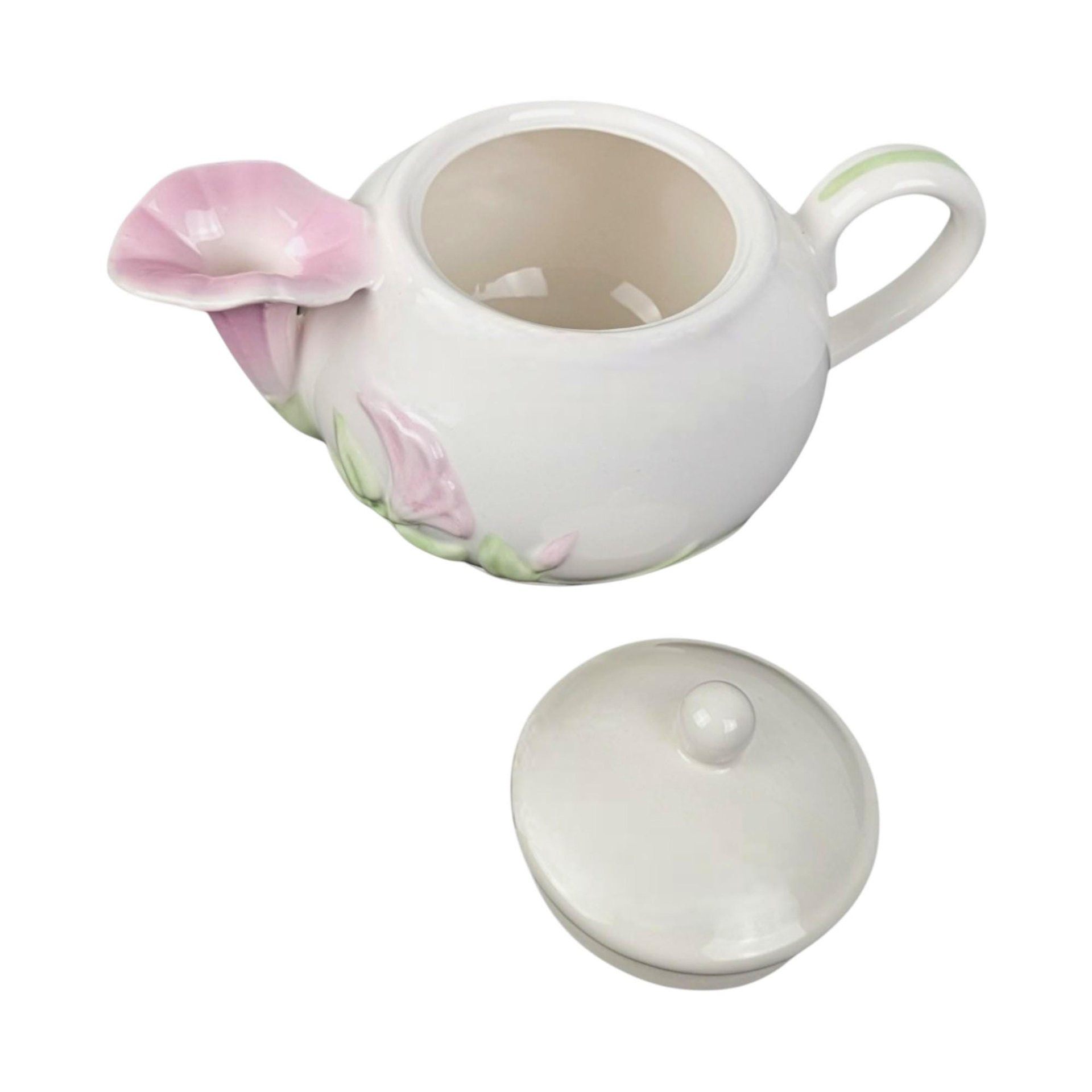 Vintage Morning Glory Teapot & Victorian Style Paper Fan