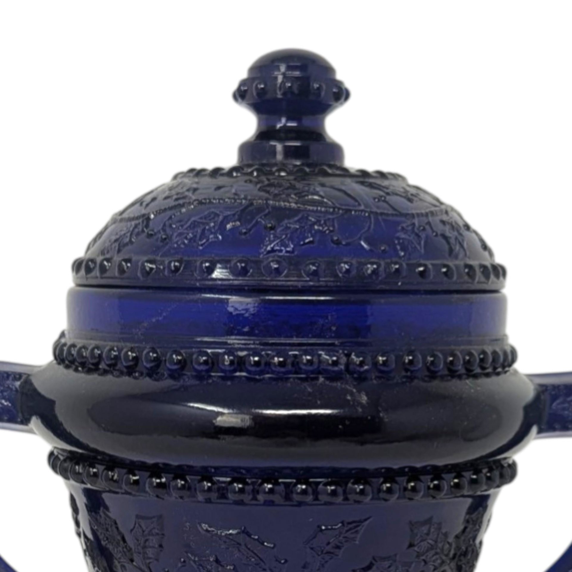 Vintage Cobalt Blue Glass Sugar Bowl