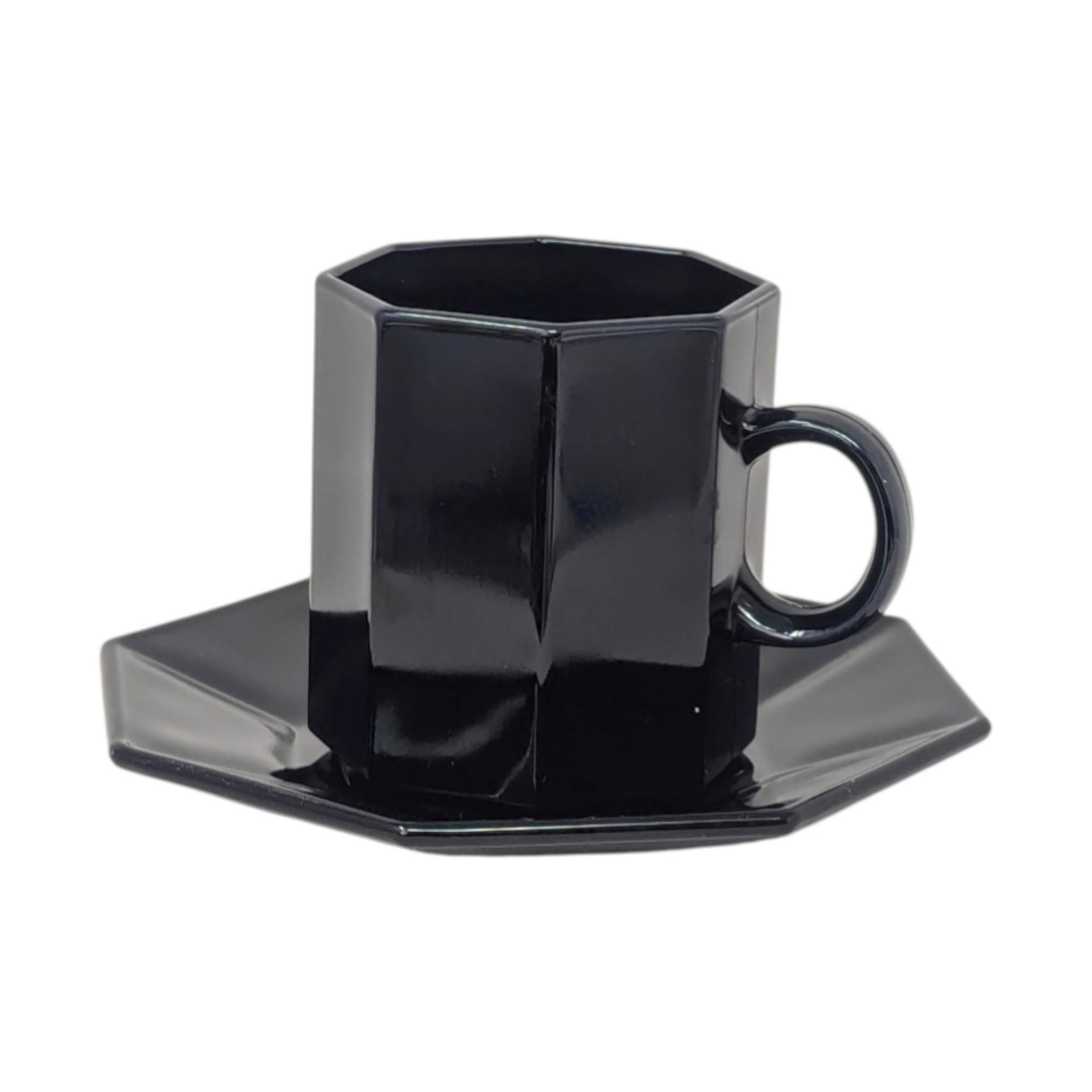 Vintage Arcoroc Octime Black Glass Coffee Set