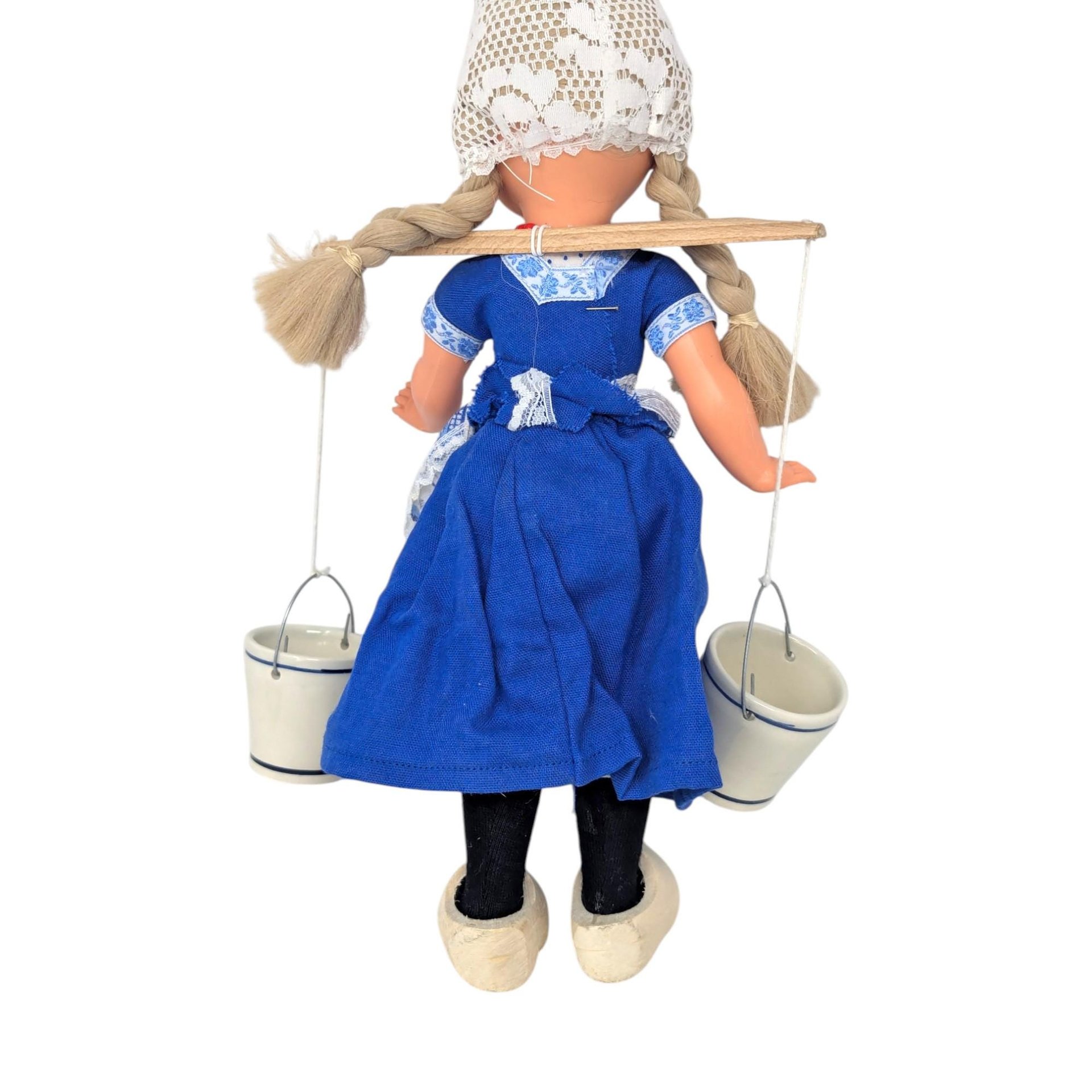 Vintage Dutch Milkmaid Doll with Ceramic Pails