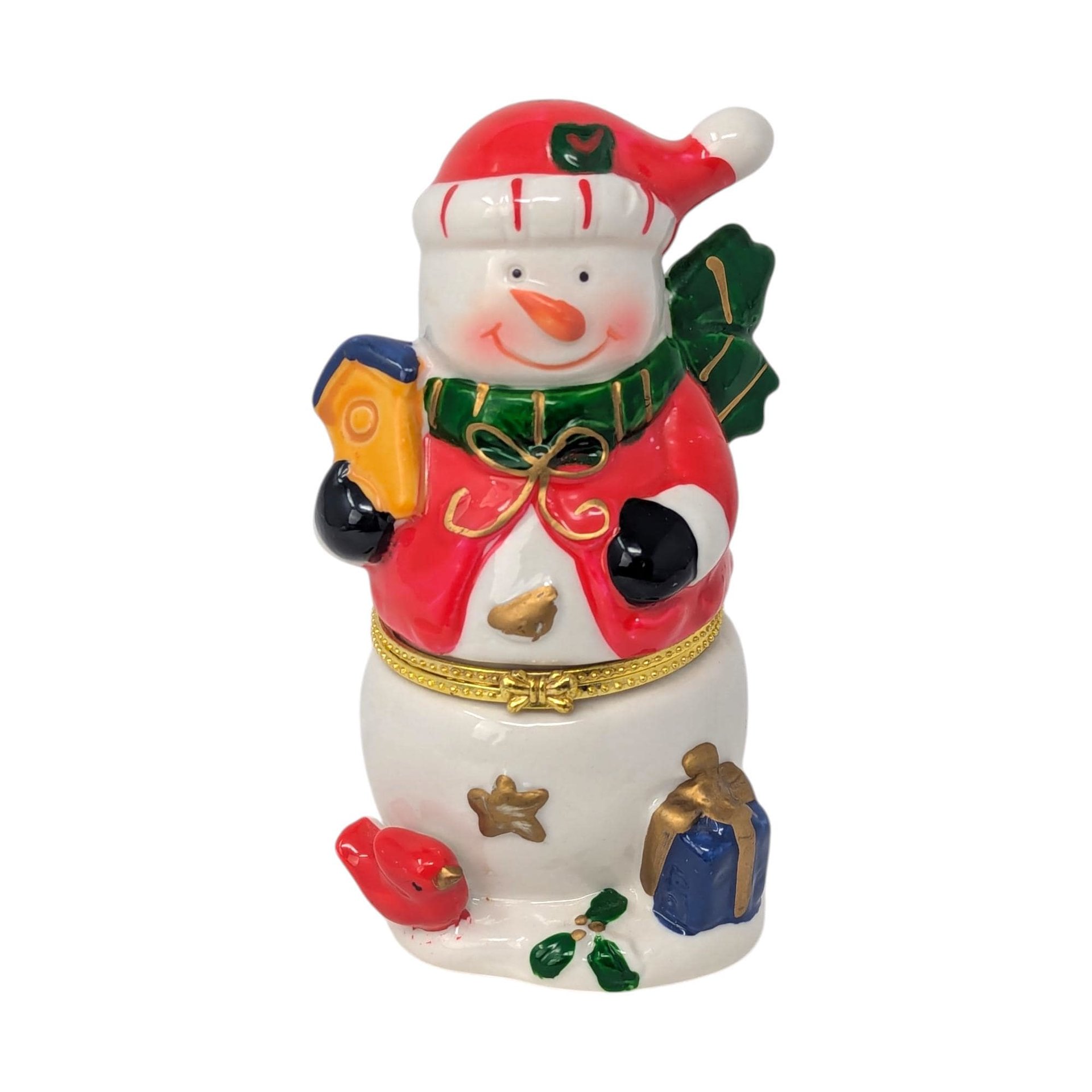 Vintage Ceramic Snowman Holiday Trinket Box
