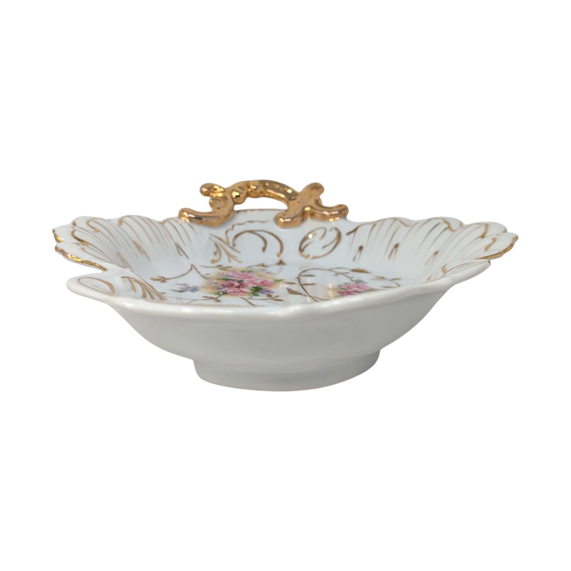 Vintage Arnart Floral Scalloped Bowl with Gold Edge
