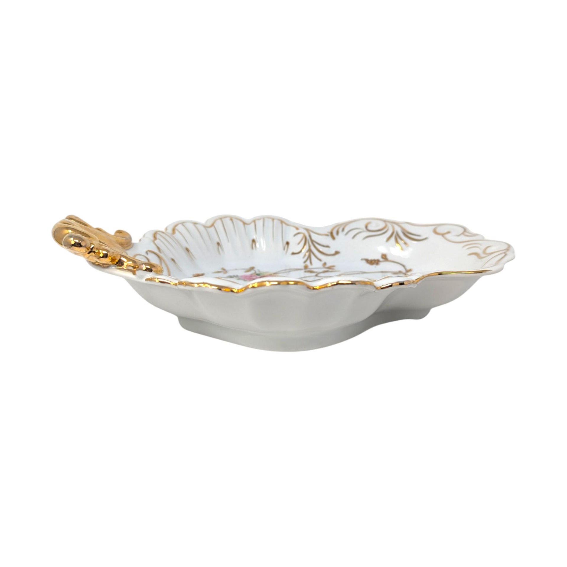 Vintage Arnart Floral Scalloped Bowl with Gold Edge
