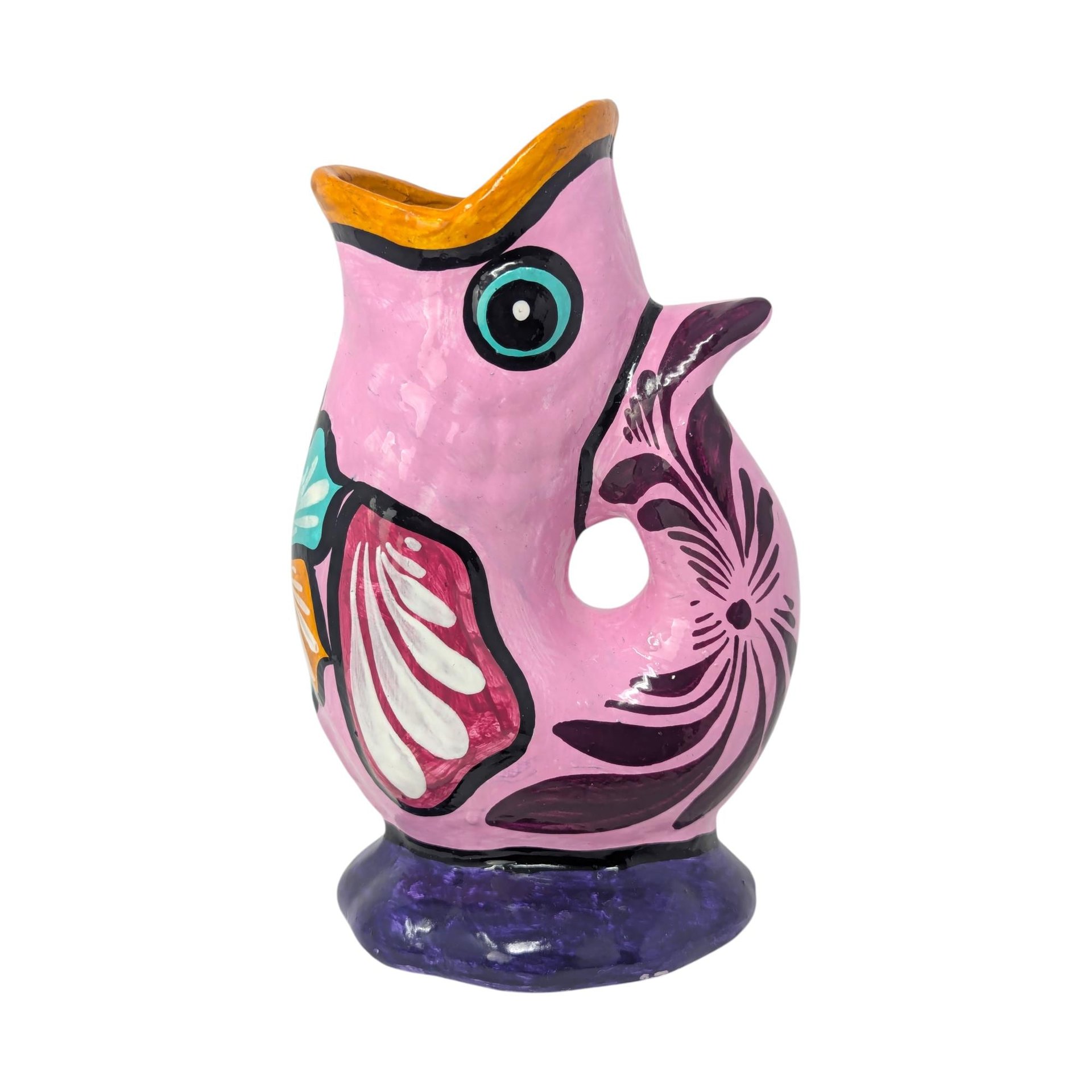 Vintage Mexican Pottery Hand Painted Fish Vase