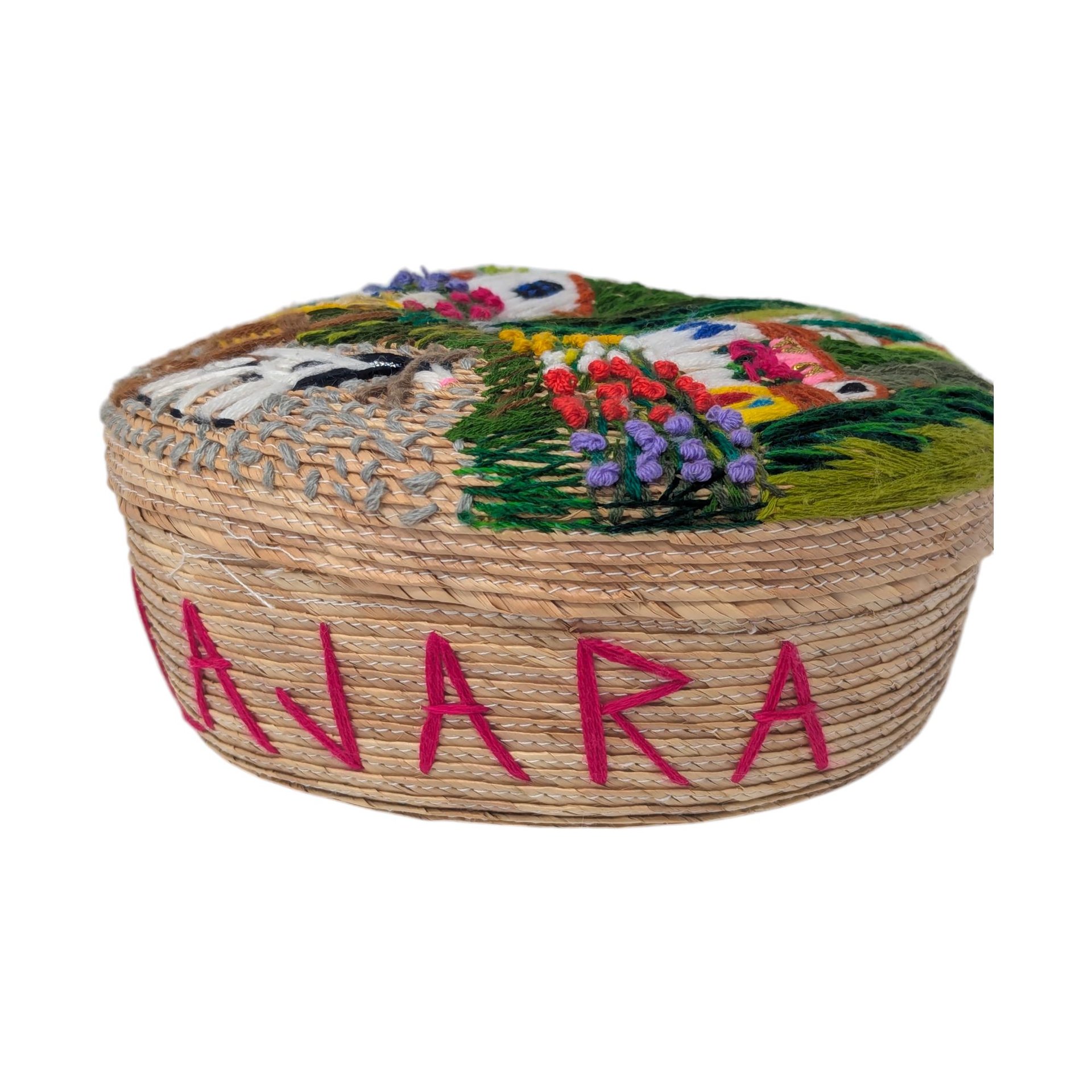 Vintage Guadalajara Embroidered Wicker Covered Bowl