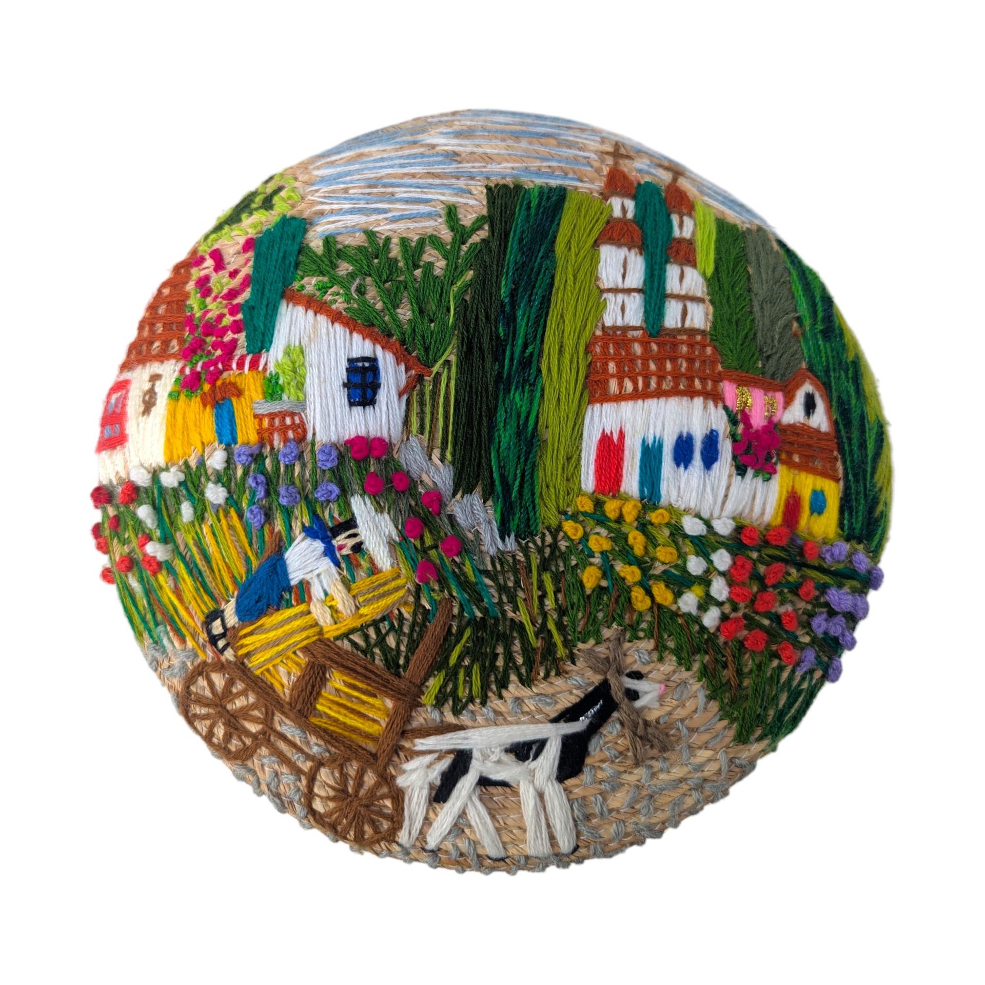 Vintage Guadalajara Embroidered Wicker Covered Bowl