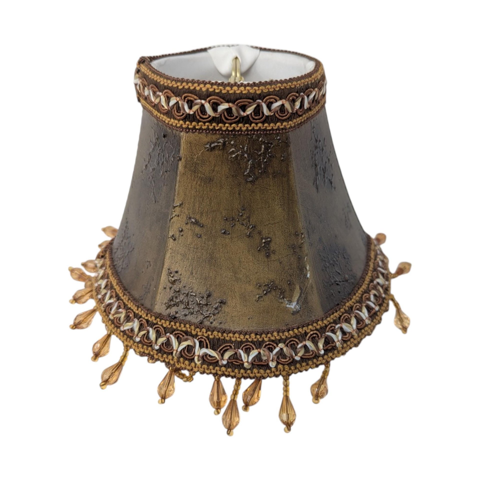 Vintage Beaded Fringe Bronze Tone Clip On Lampshade – Victorian Style Lighting Accent