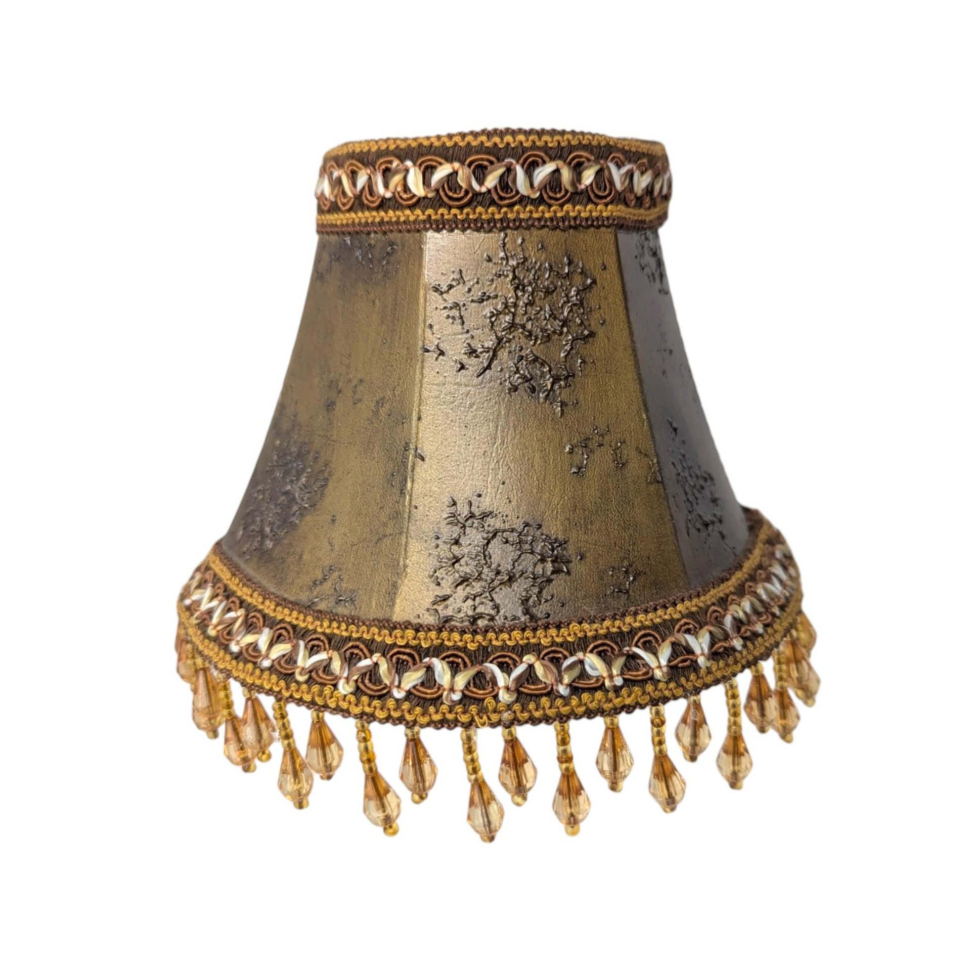Vintage Beaded Fringe Bronze Tone Clip On Lampshade – Victorian Style Lighting Accent
